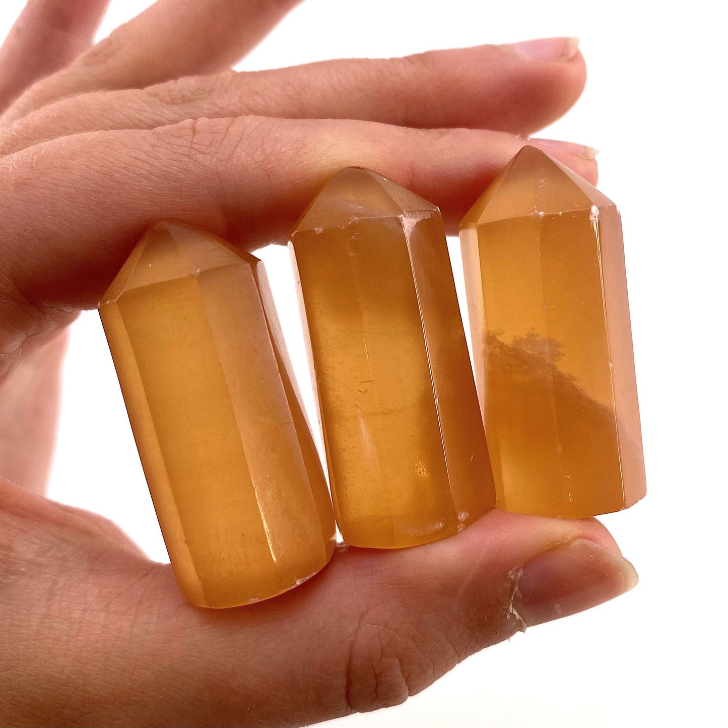 Honey Calcite Point, orange calcite tower, crystal point, honey calcite crystal