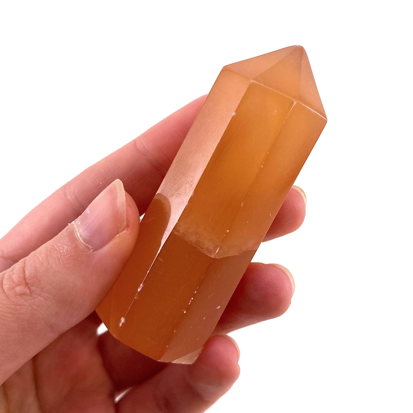 Honey Calcite Point, orange calcite tower, crystal point, honey calcite crystal