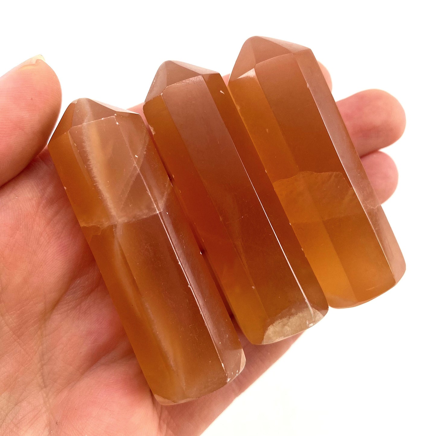 Honey Calcite Point, orange calcite tower, crystal point, honey calcite crystal