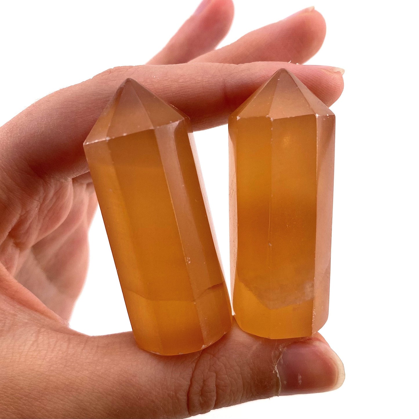 Honey Calcite Point, orange calcite tower, crystal point, honey calcite crystal