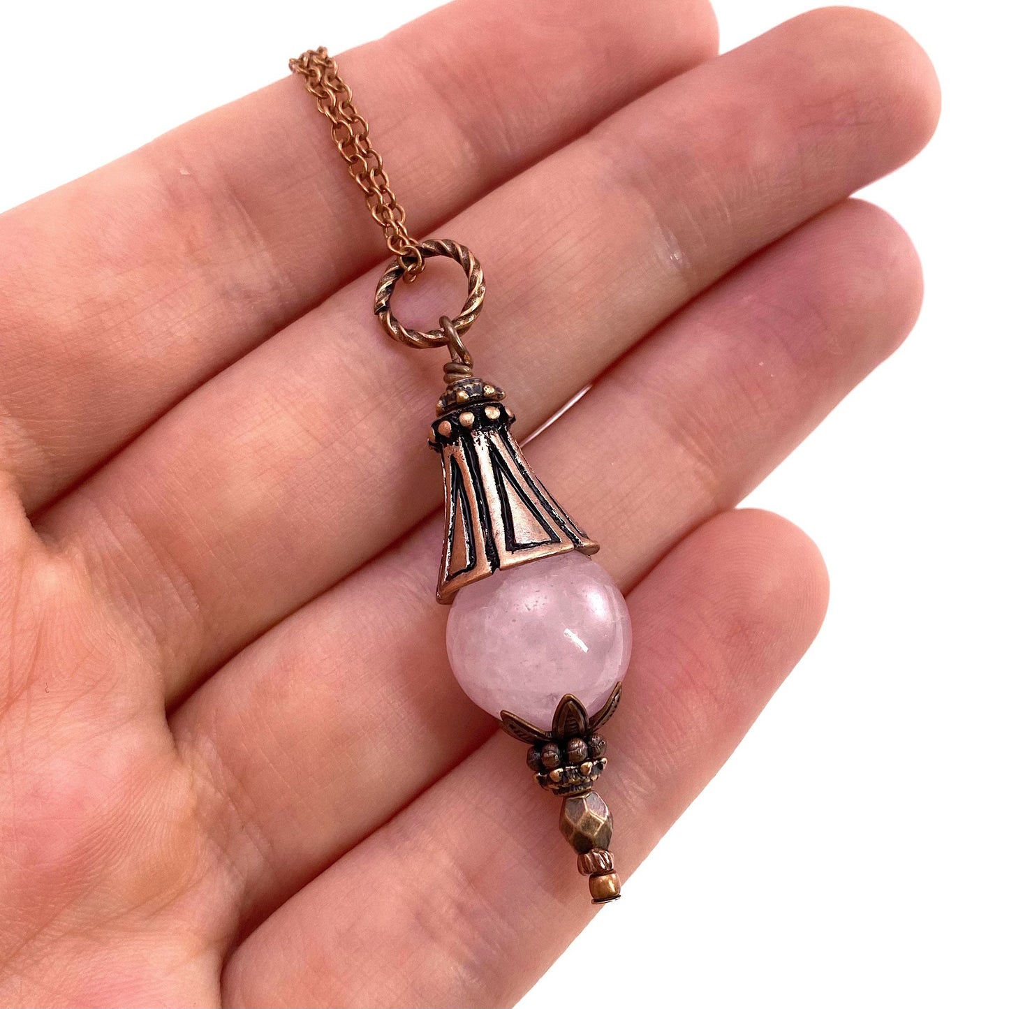 Rose Quartz Necklace, rose quartz bead necklace, bead necklace, layering necklace