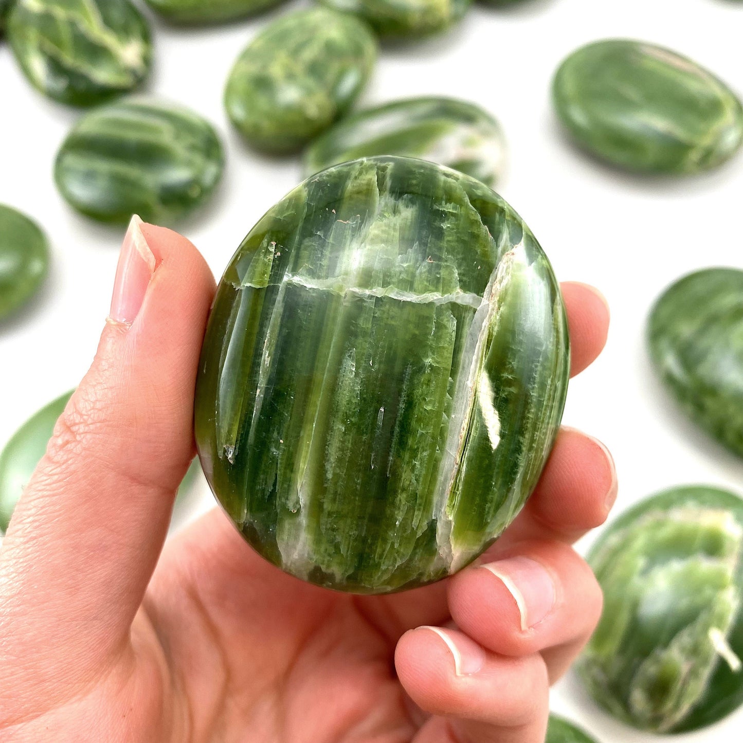 Rare! Tremolite Palm Stone, green tremolite, tremolite palmstone, palm stone, worry stone