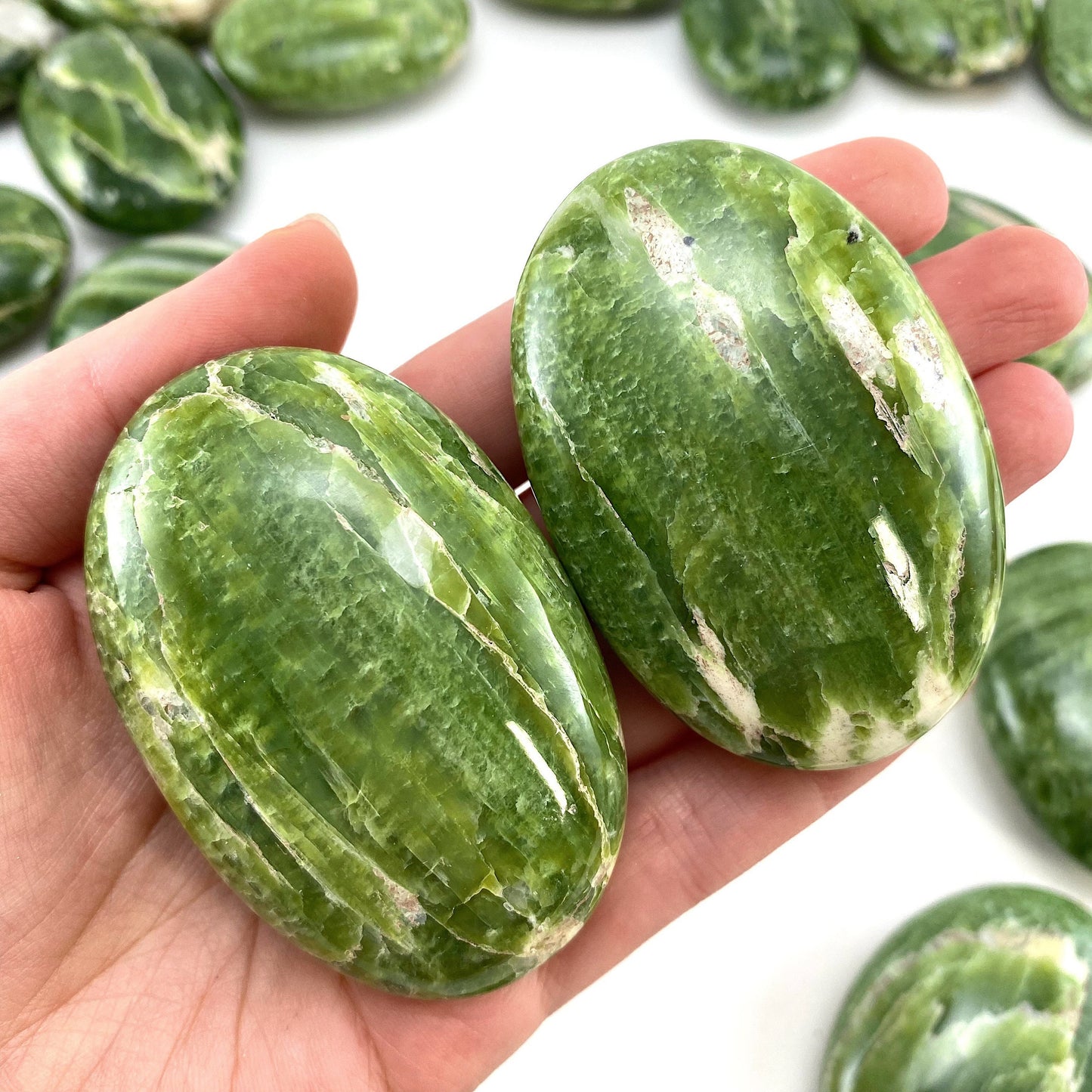 Rare! Tremolite Palm Stone, green tremolite, tremolite palmstone, palm stone, worry stone