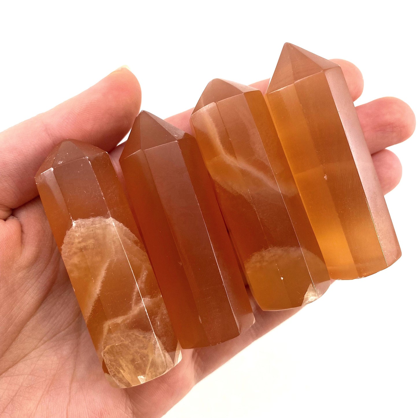 Honey Calcite Point, orange calcite tower, crystal point, honey calcite crystal