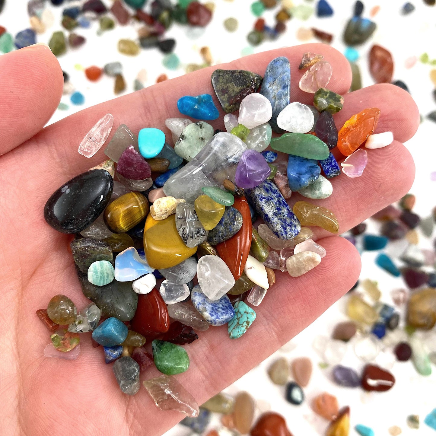 20g of Crystal Mix, crystal confetti, mini tumbled stones, tumbled crystal, assorted tumbled crystals, mixed stone chips