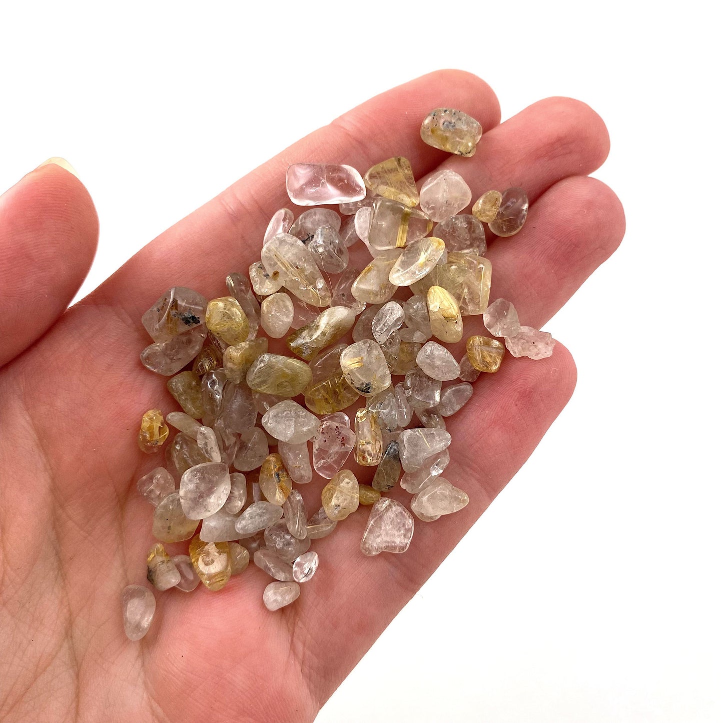 20g of Gold Rutilated Quartz, mini tumbled stones, tumbled crystal, tumbled rutilated quartz, golden rutilated quartz chips