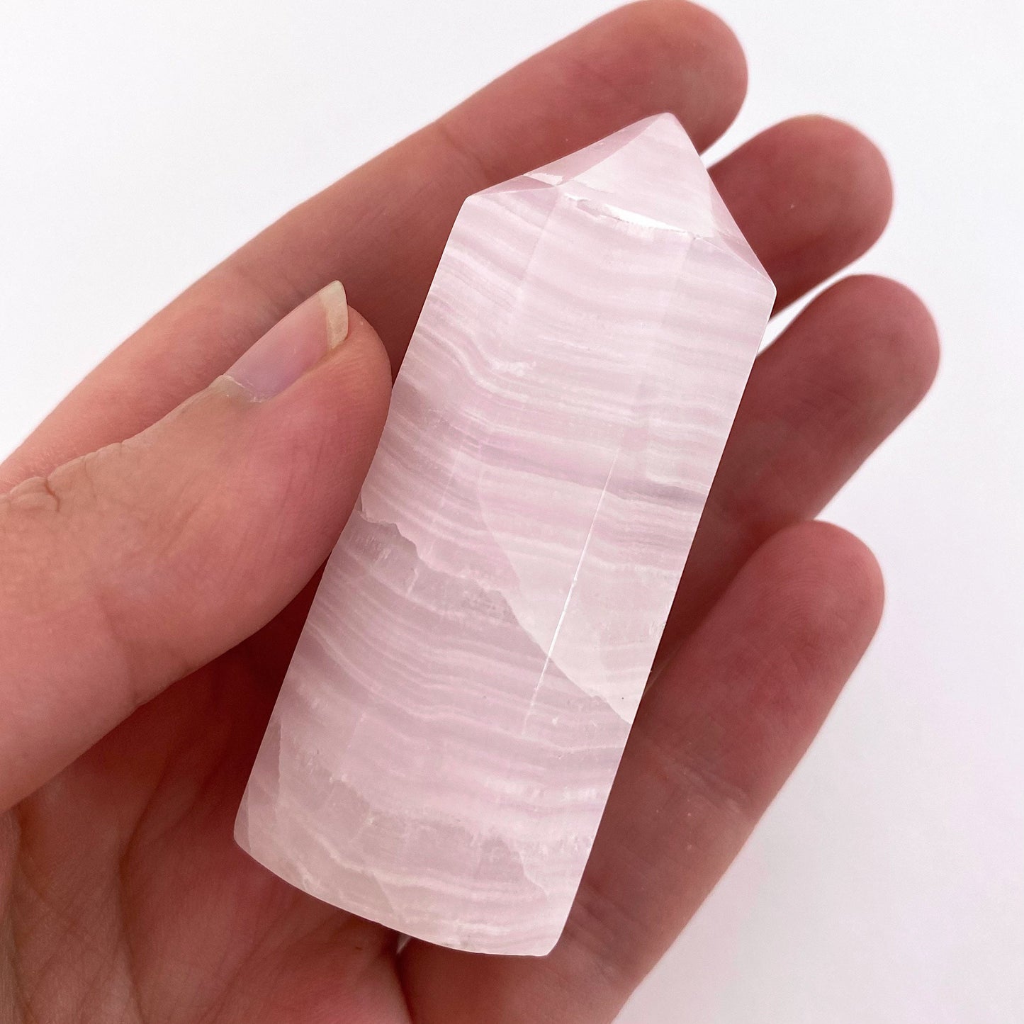 UV-reactive Mangano Calcite Point, mangano calcite tower, crystal point, mangano calcite crystal