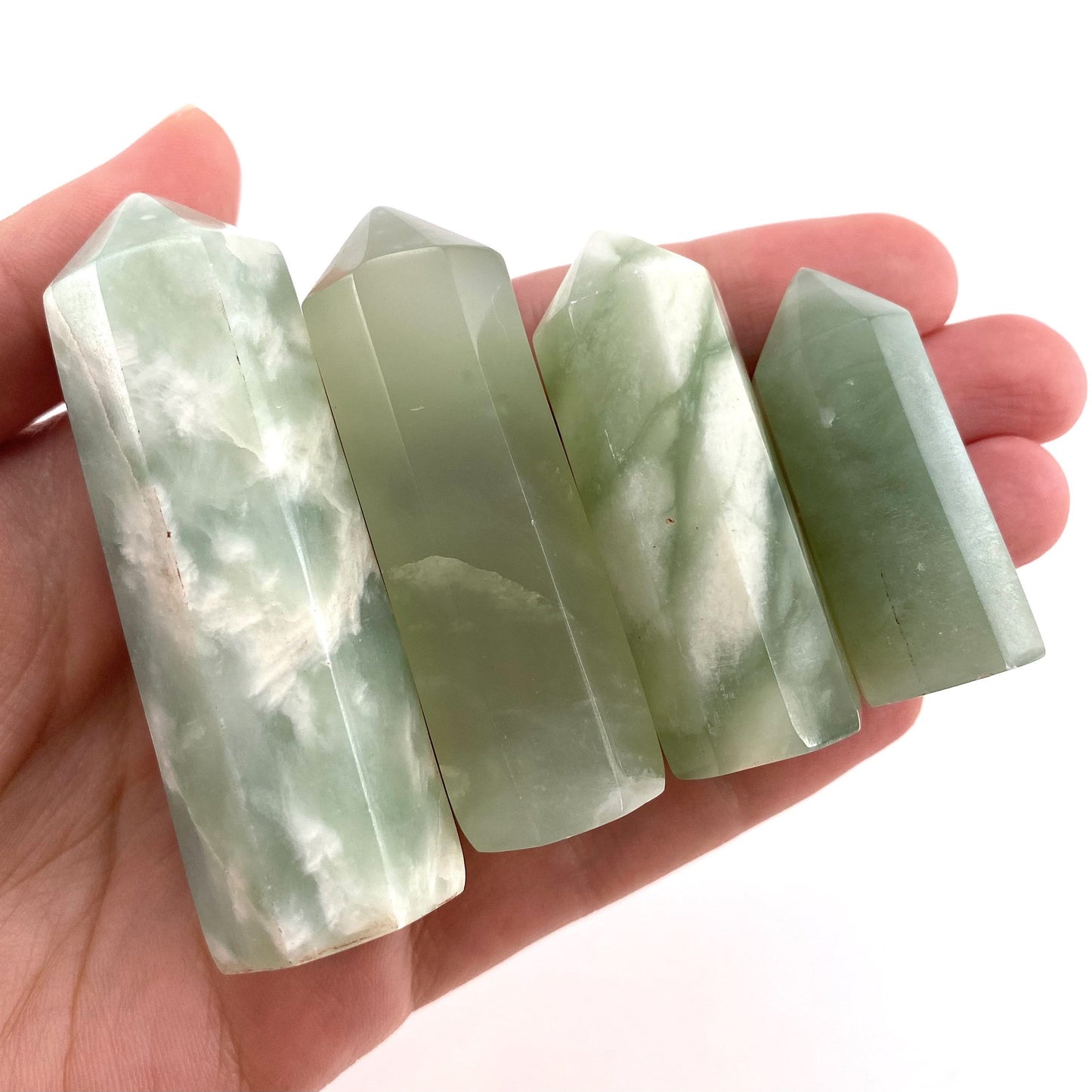 New Jade Point, serpentine jade, light green new jade tower, crystal point, new green jade crystal, crystal point