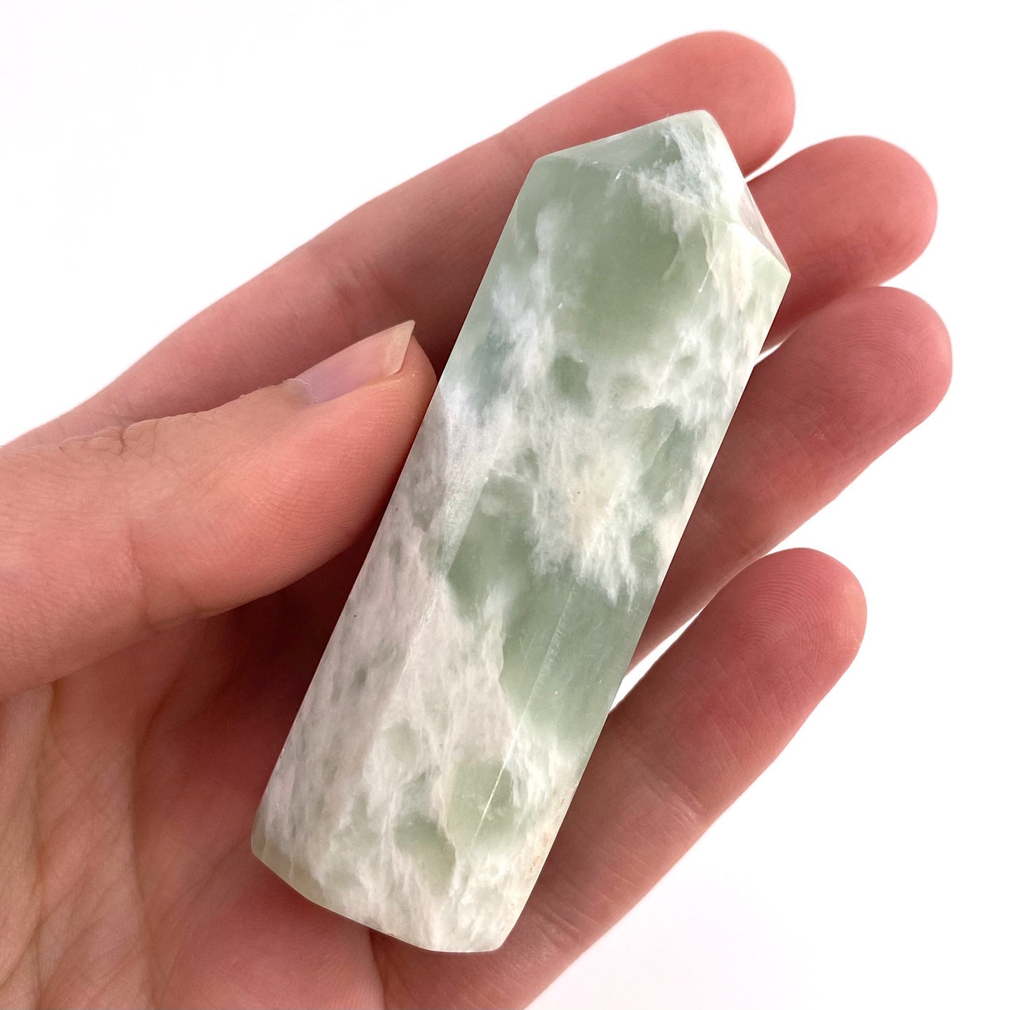 New Jade Point, serpentine jade, light green new jade tower, crystal point, new green jade crystal, crystal point