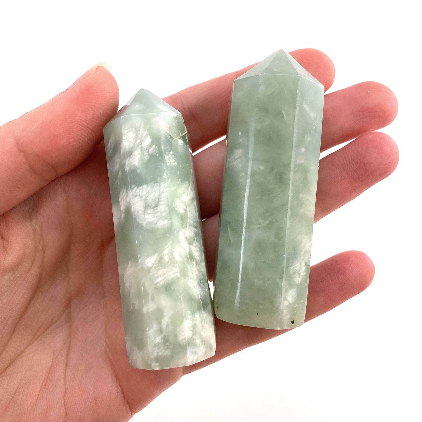 New Jade Point, serpentine jade, light green new jade tower, crystal point, new green jade crystal, crystal point