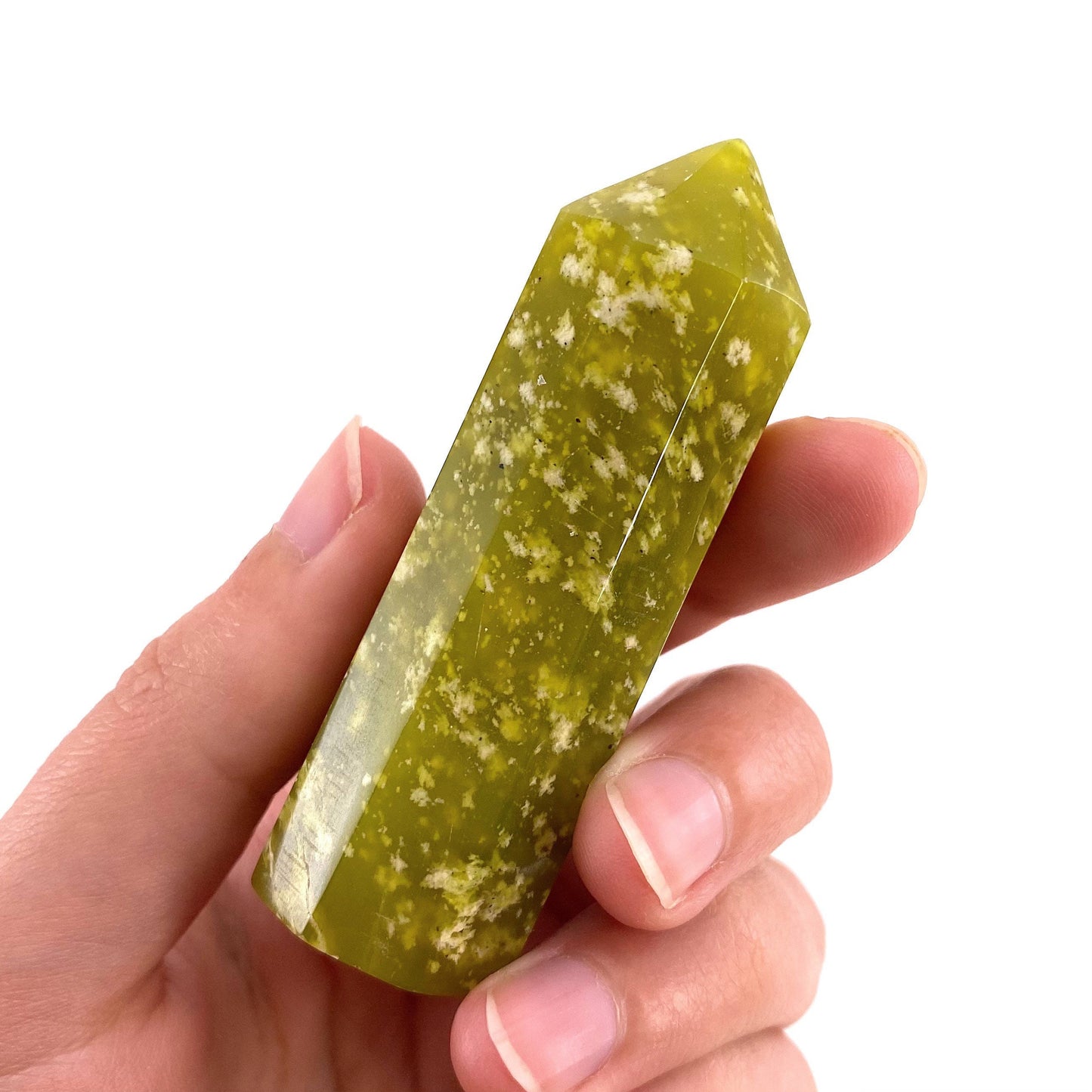 Serpentine Point, green serpentine tower, crystal point, serpentine crystal