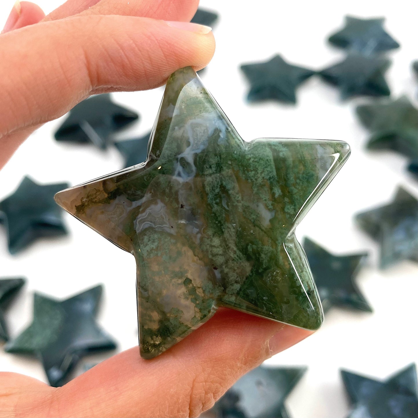 Moss Agate Star, green moss agate, crystal star, star shaped crystal, polished moss agate
