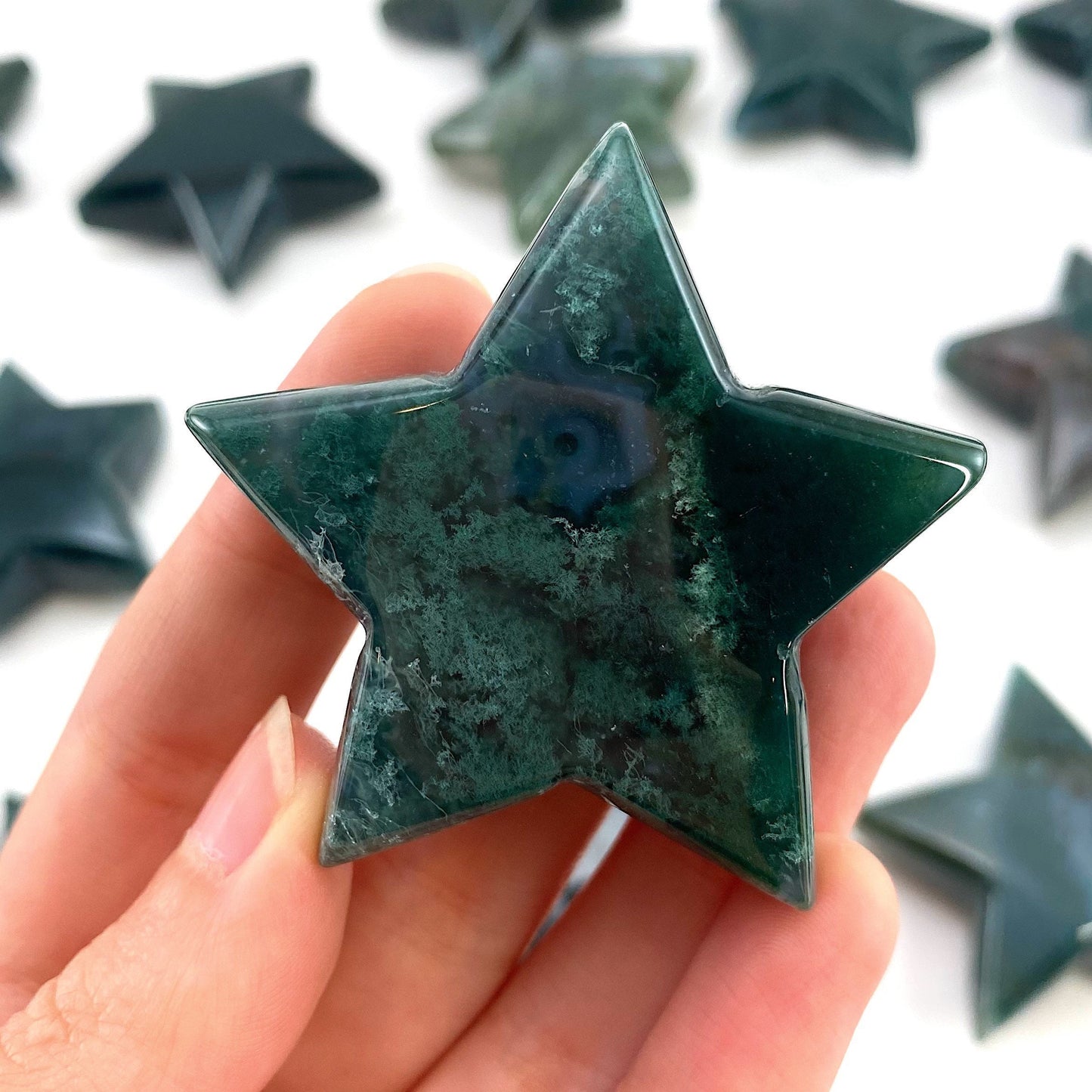 Moss Agate Star, green moss agate, crystal star, star shaped crystal, polished moss agate