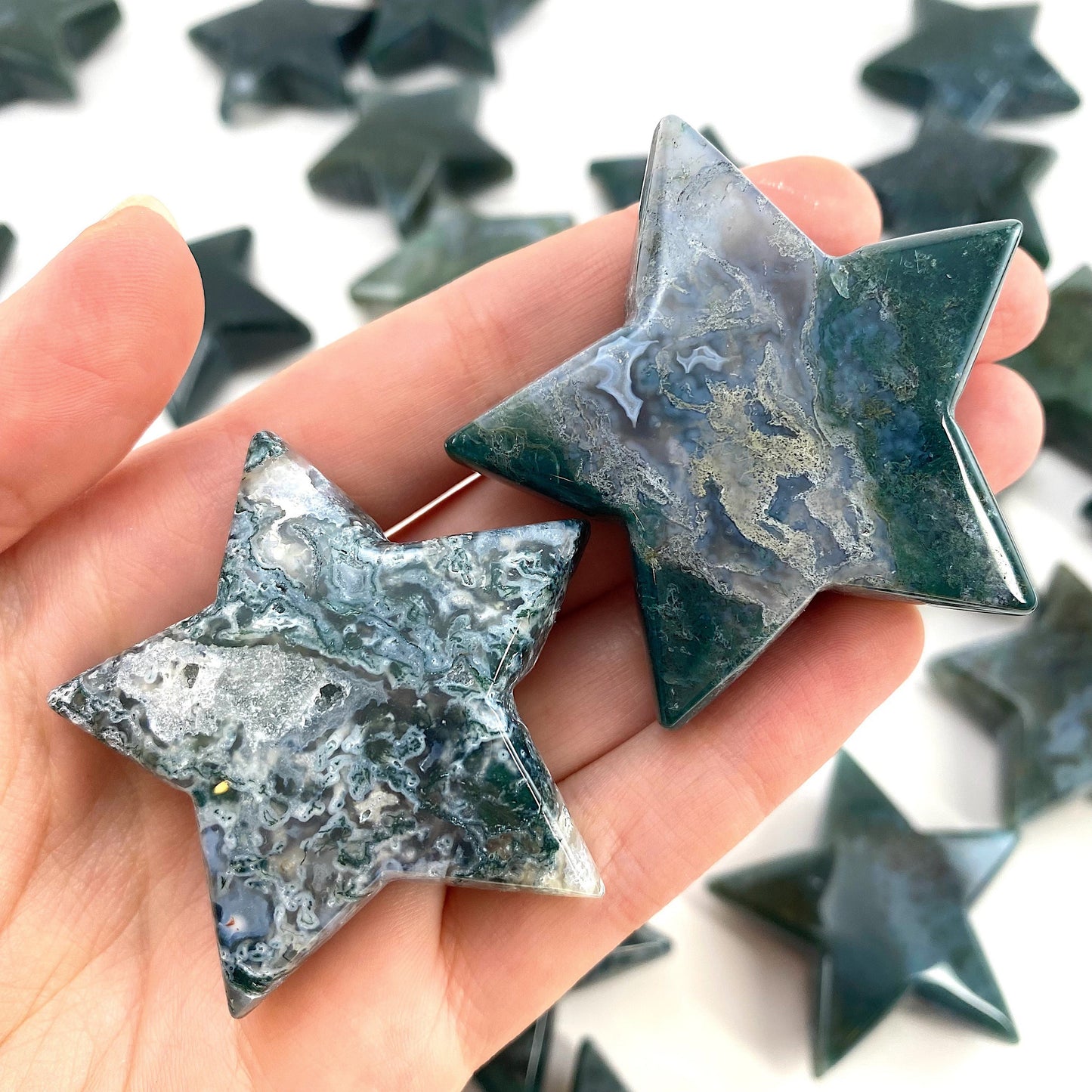 Moss Agate Star, green moss agate, crystal star, star shaped crystal, polished moss agate