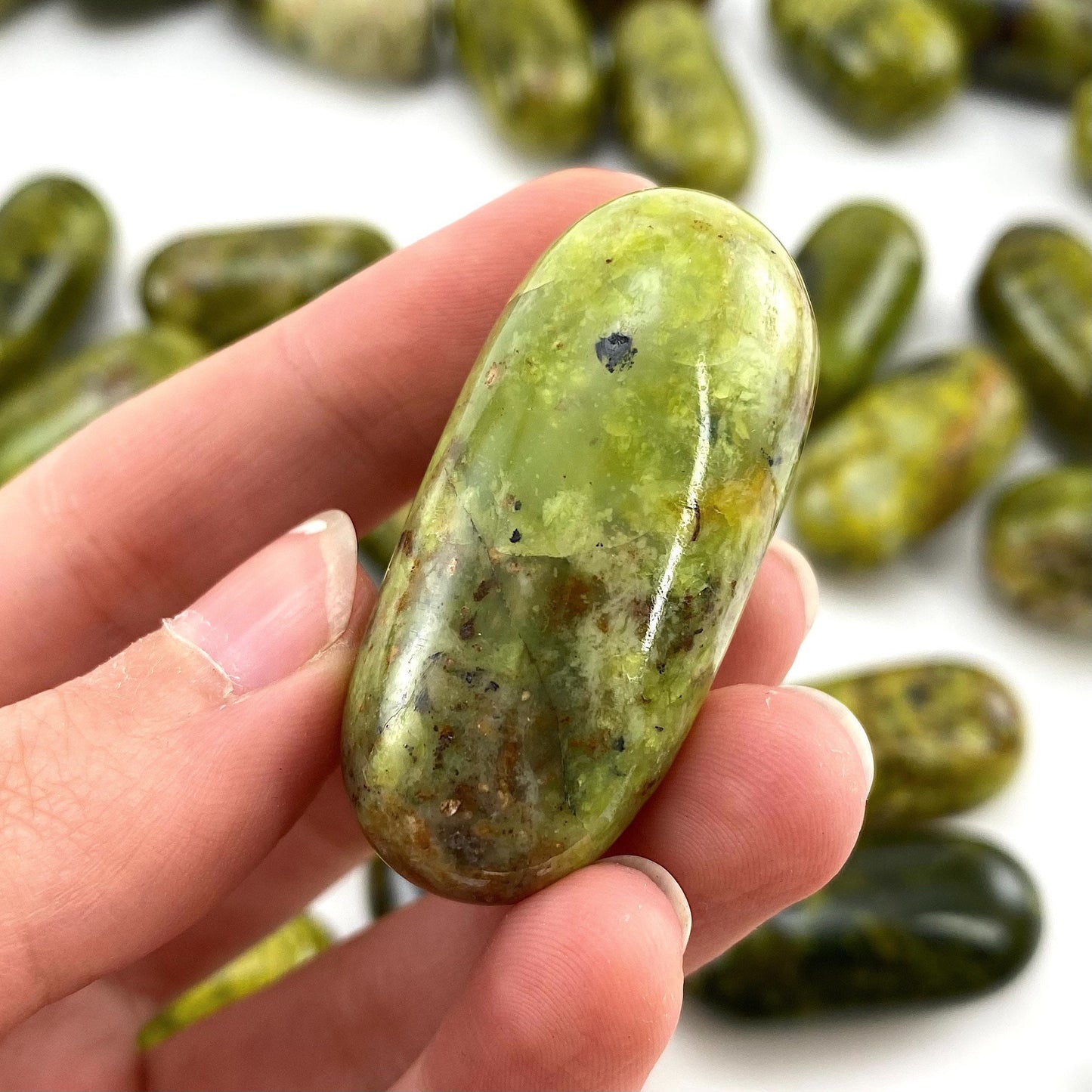ONE Polished Green Opal, natural green opal, tumbled green opal, green opal tumble, green opal palm stone