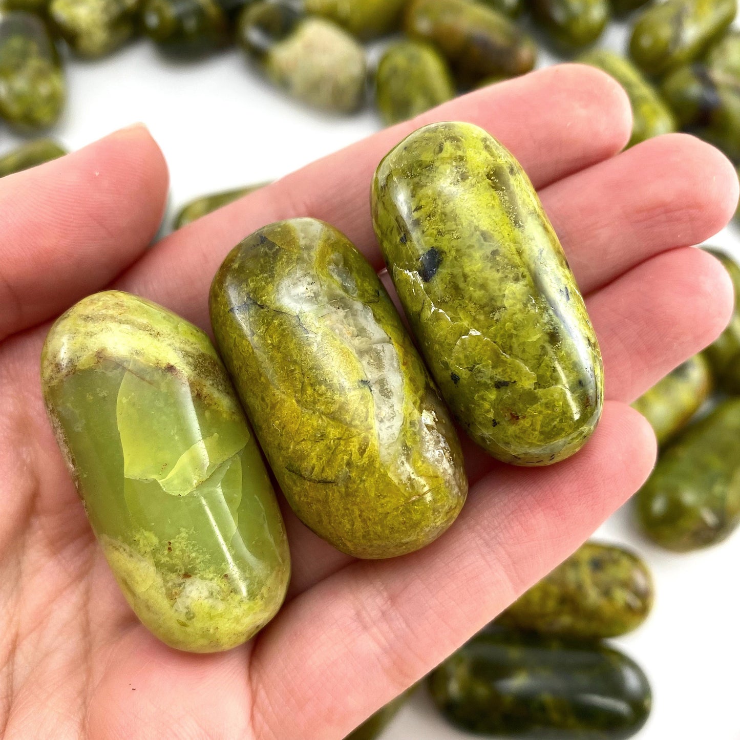 ONE Polished Green Opal, natural green opal, tumbled green opal, green opal tumble, green opal palm stone