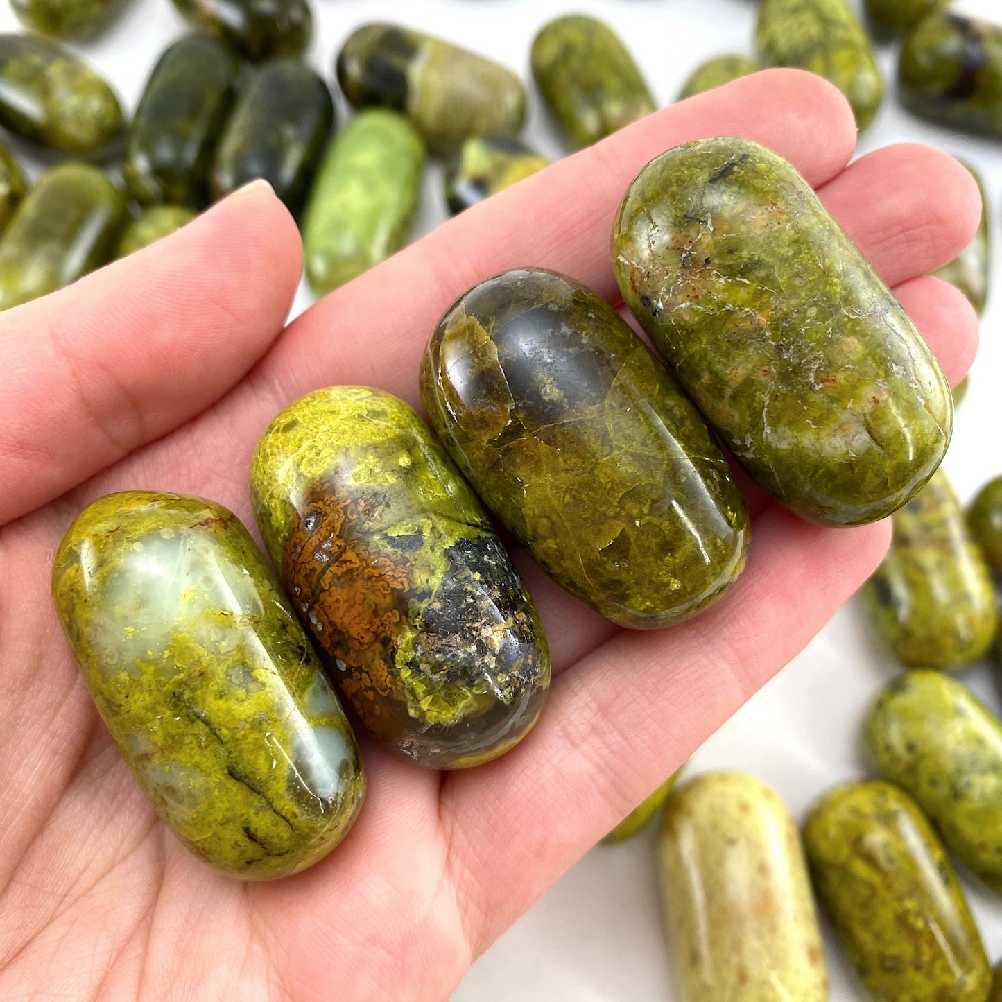 ONE Polished Green Opal, natural green opal, tumbled green opal, green opal tumble, green opal palm stone