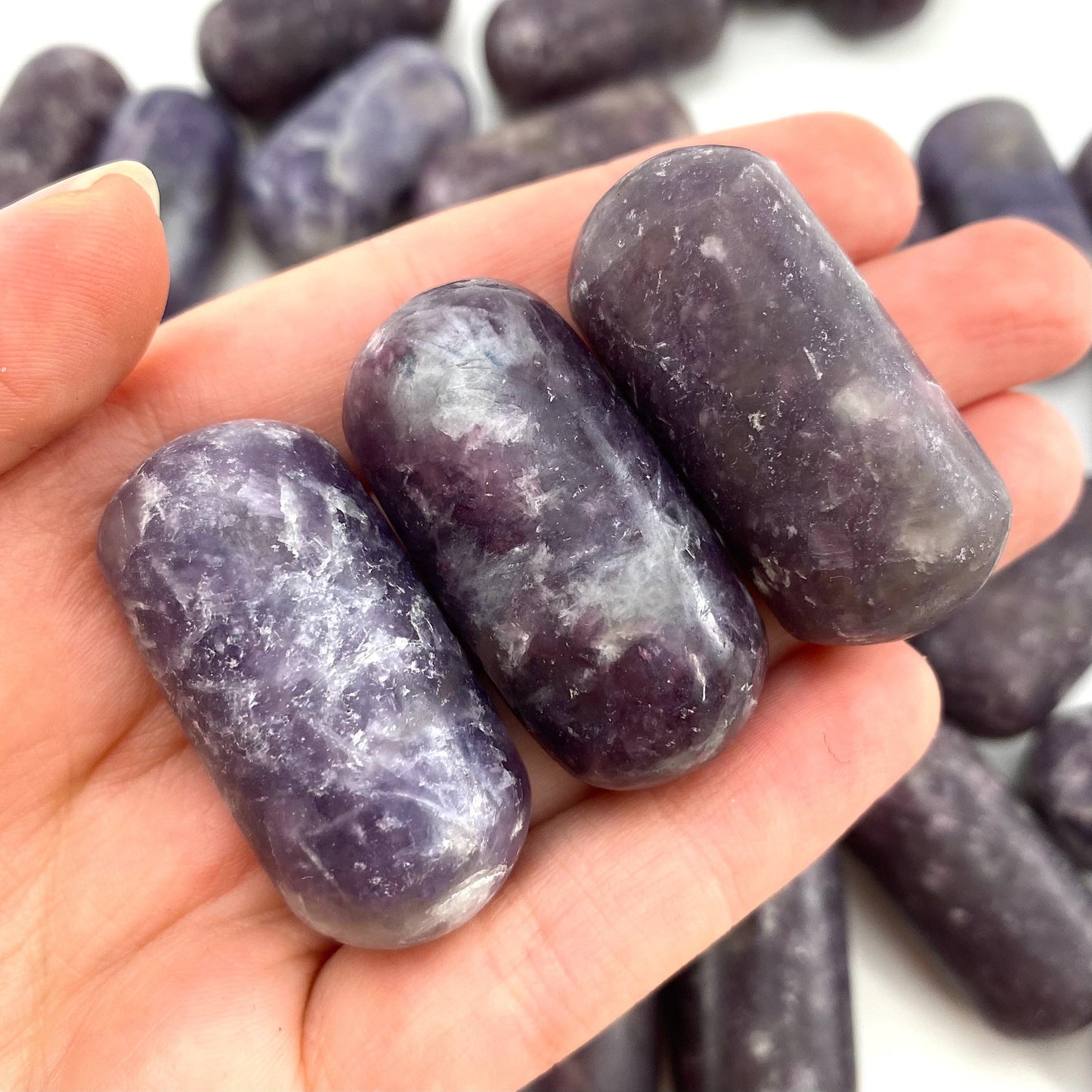 ONE Polished Lepidolite, purple lepidolite, tumbled lepidolite, lepidolite palm stone