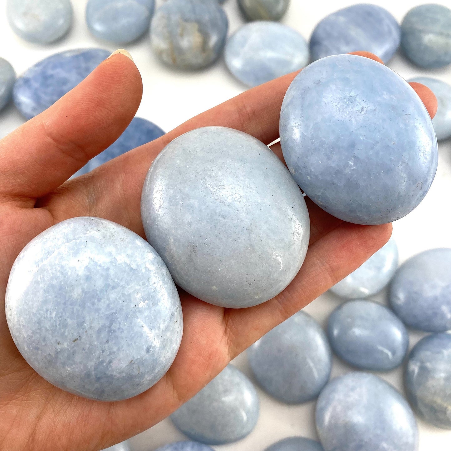 Blue Calcite Palm Stone, blue calcite, blue calcite palmstone, palm stone, worry stone