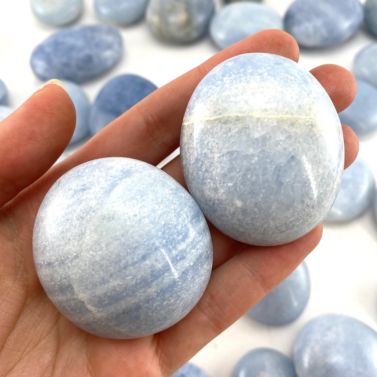 Blue Calcite Palm Stone, blue calcite, blue calcite palmstone, palm stone, worry stone