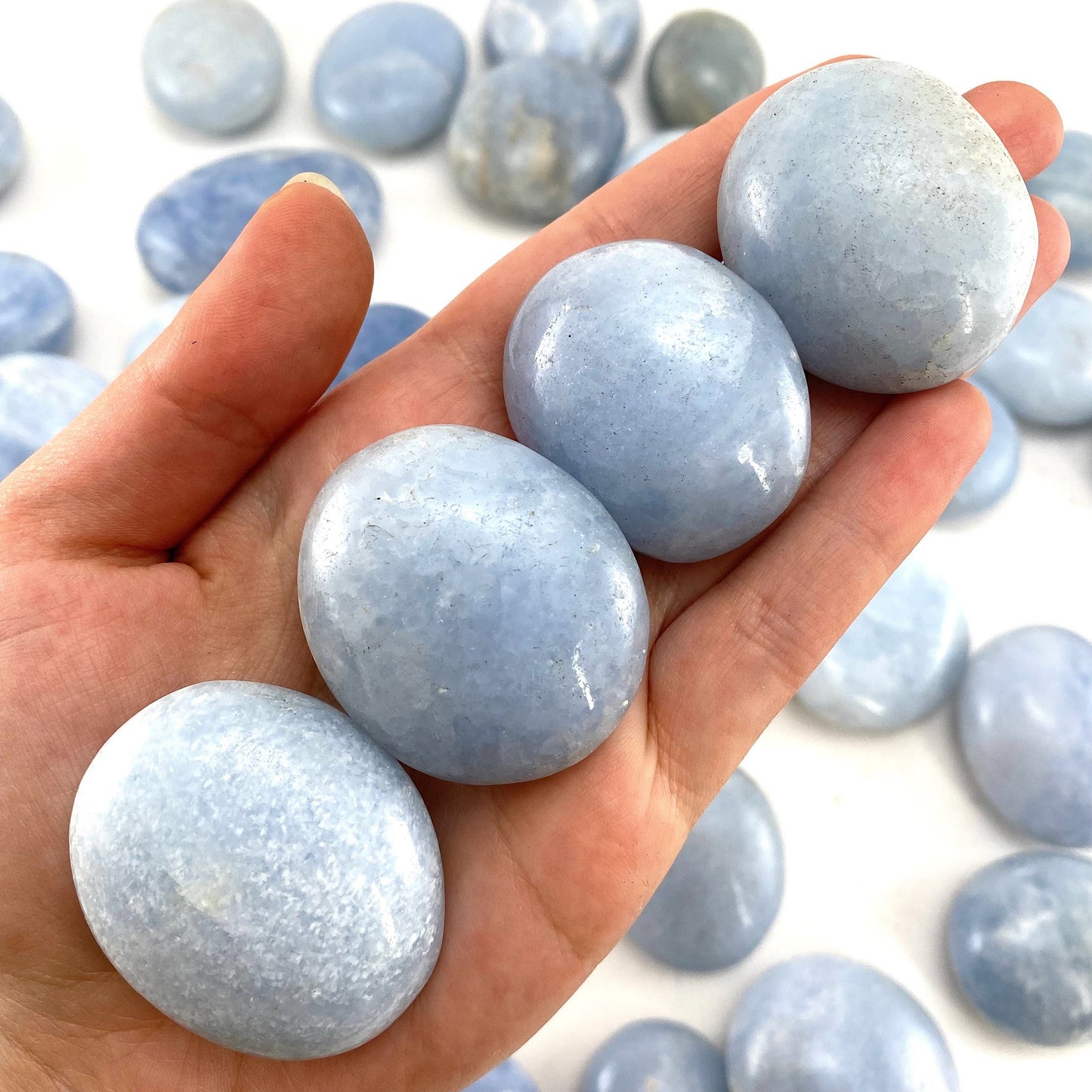 Blue Calcite Palm Stone, blue calcite, blue calcite palmstone, palm stone, worry stone