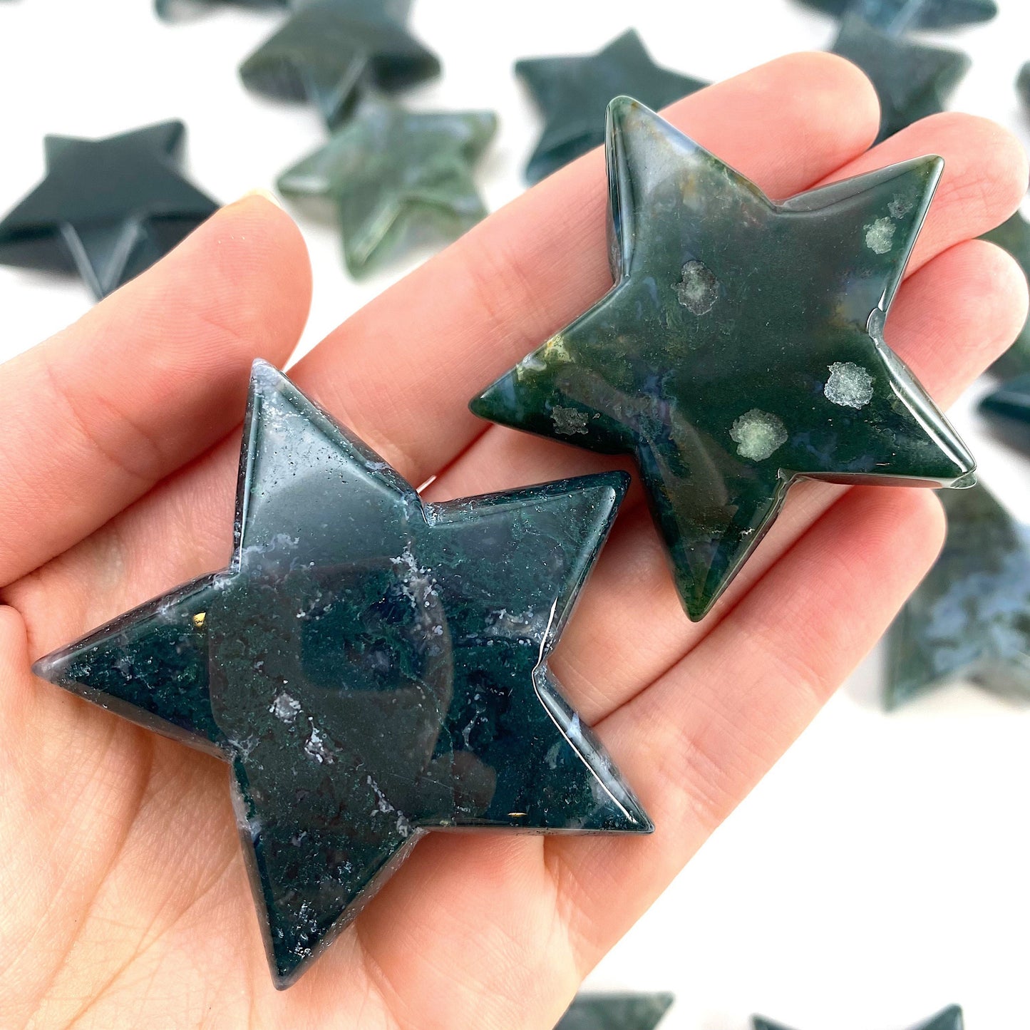 Moss Agate Star, green moss agate, crystal star, star shaped crystal, polished moss agate