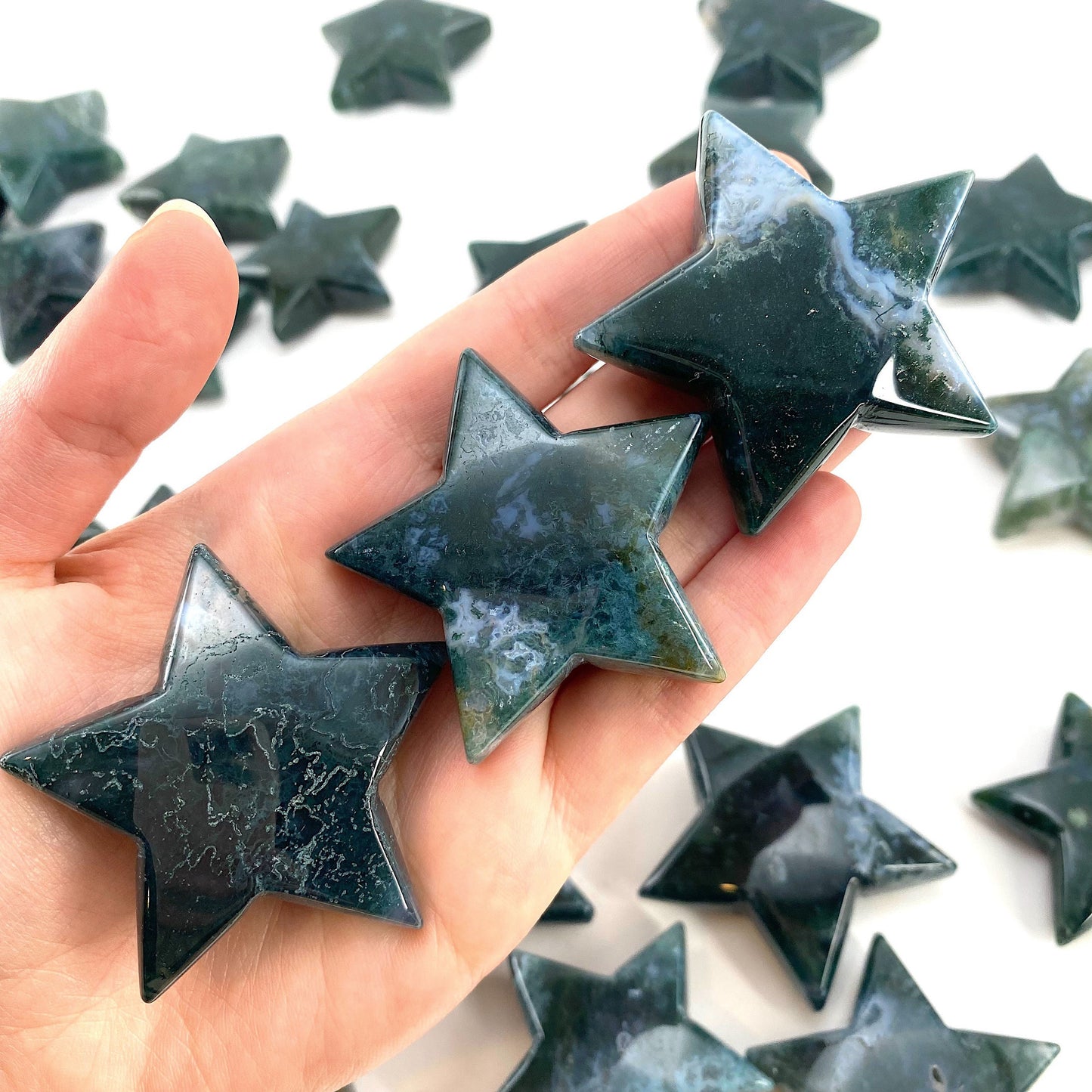 Moss Agate Star, green moss agate, crystal star, star shaped crystal, polished moss agate