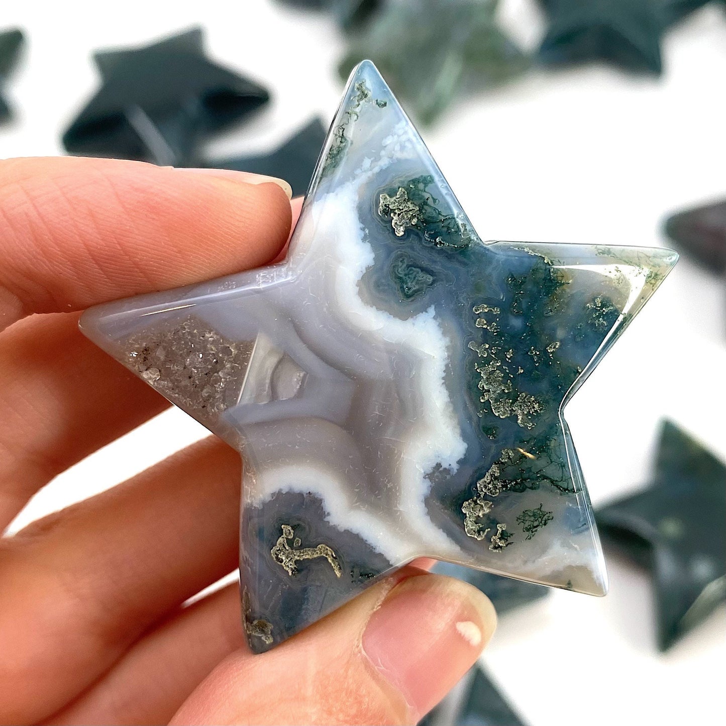 Moss Agate Star, green moss agate, crystal star, star shaped crystal, polished moss agate