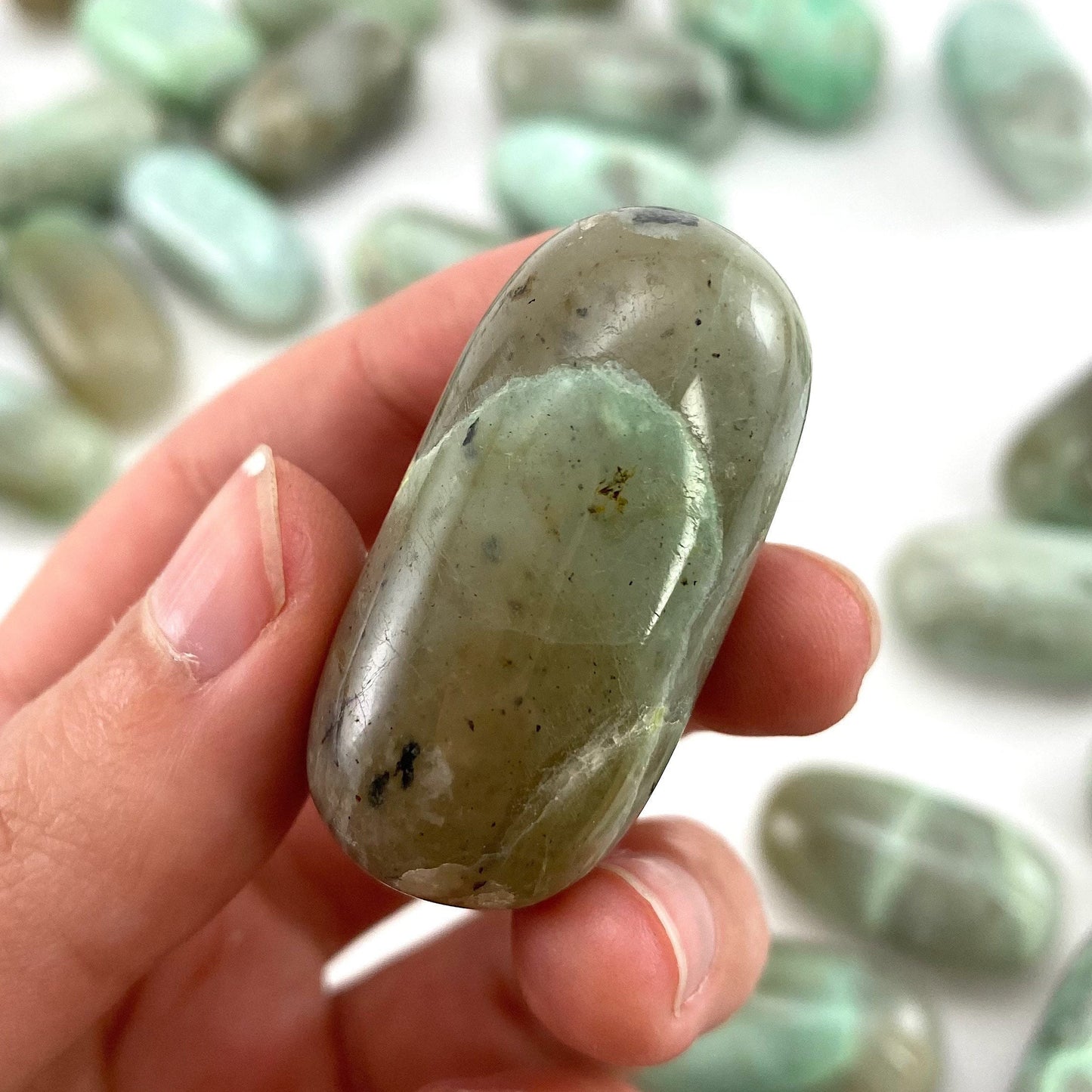 ONE Polished Garnierite, tumbled garnierite, green garnierite, garnierite palm stone, garnierite