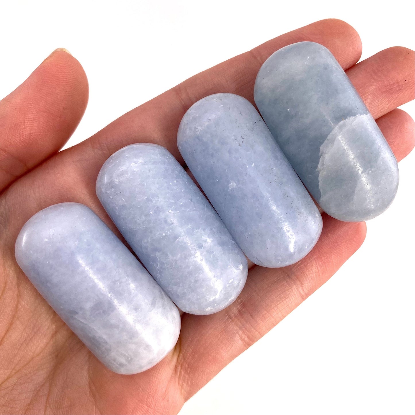 ONE Polished Blue Calcite, blue calcite, tumbled blue calcite, polished blue calcite, blue calcite palm stone