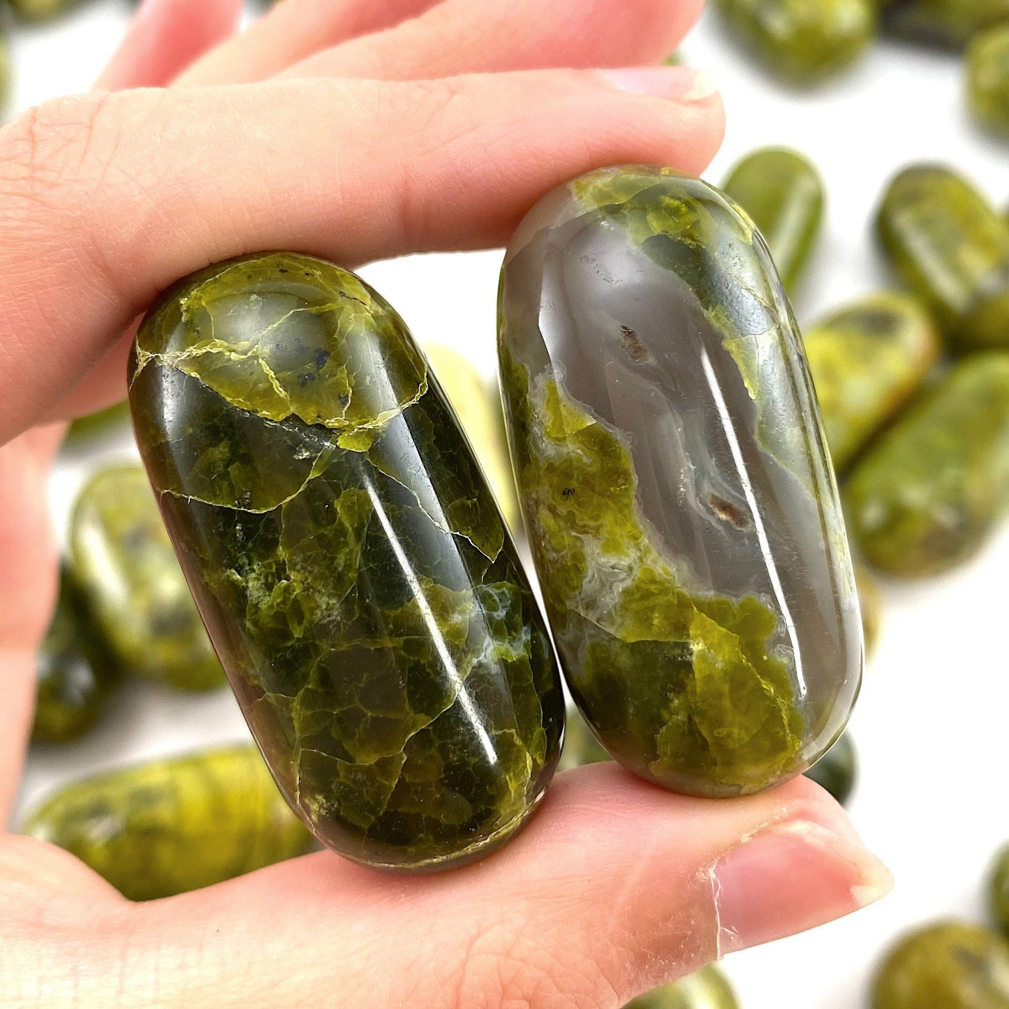 ONE Polished Green Opal, natural green opal, tumbled green opal, green opal tumble, green opal palm stone
