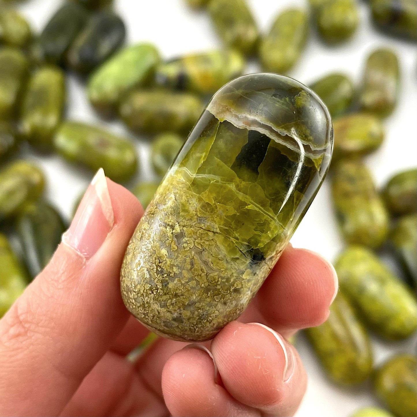 ONE Polished Green Opal, natural green opal, tumbled green opal, green opal tumble, green opal palm stone