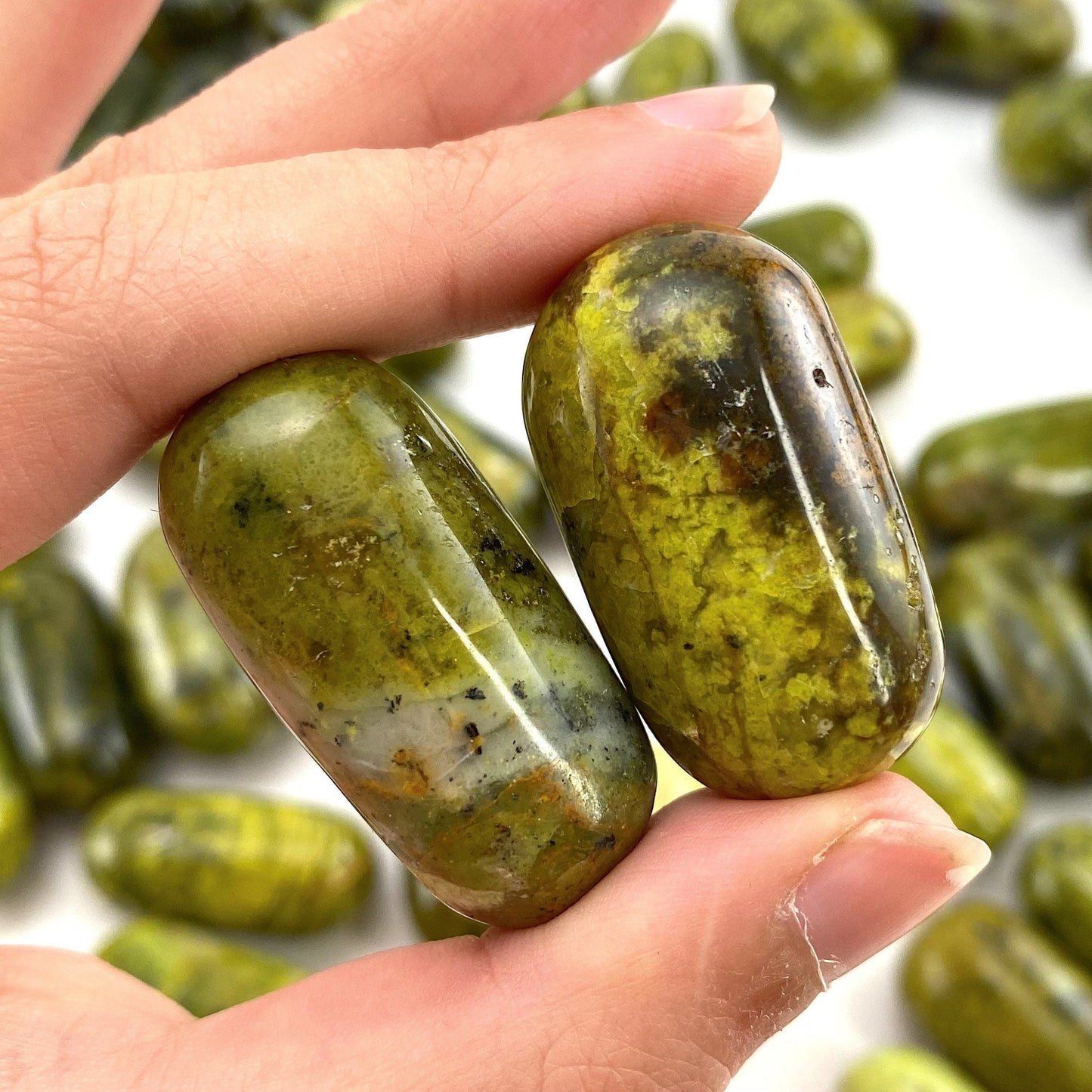 ONE Polished Green Opal, natural green opal, tumbled green opal, green opal tumble, green opal palm stone