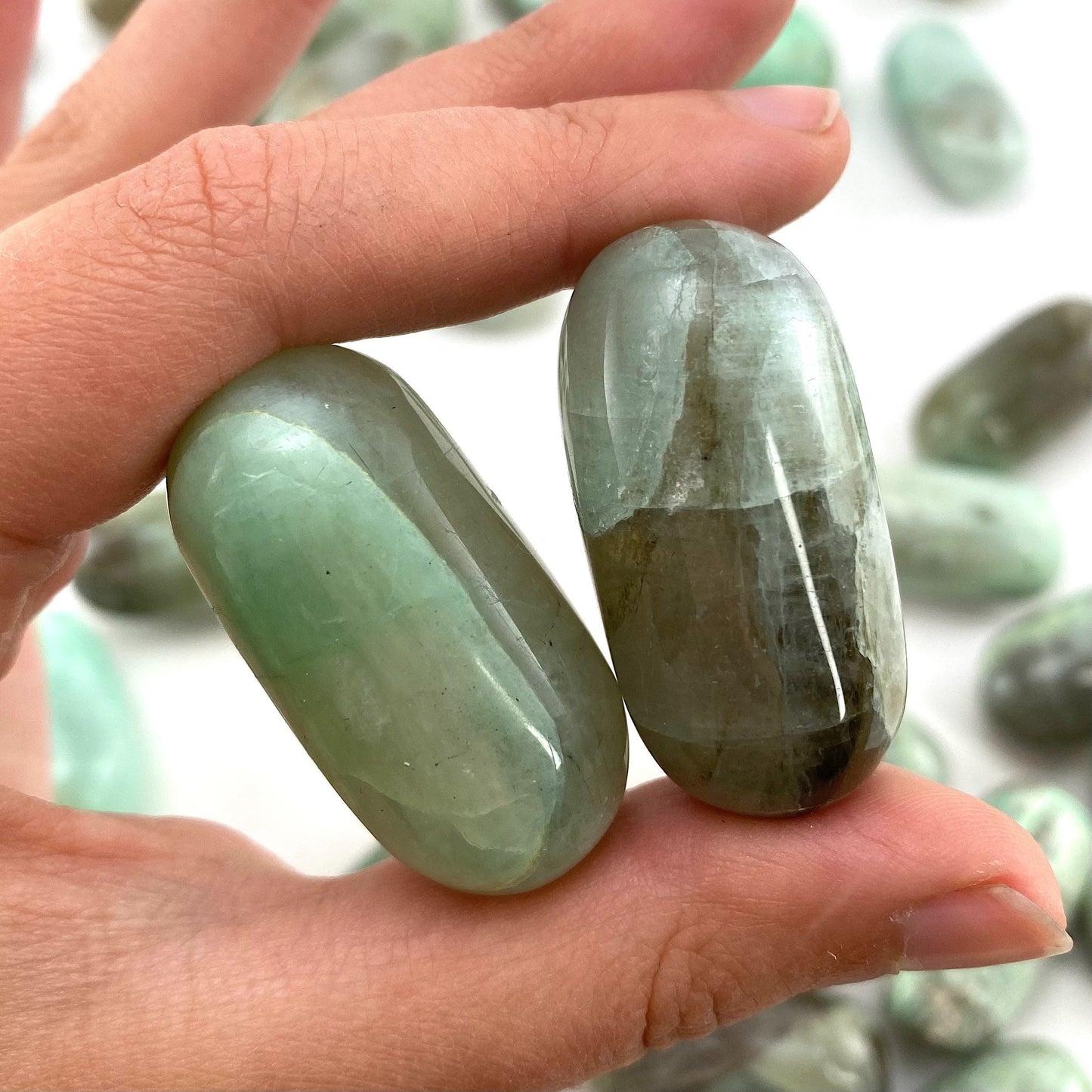 ONE Polished Garnierite, tumbled garnierite, green garnierite, garnierite palm stone, garnierite