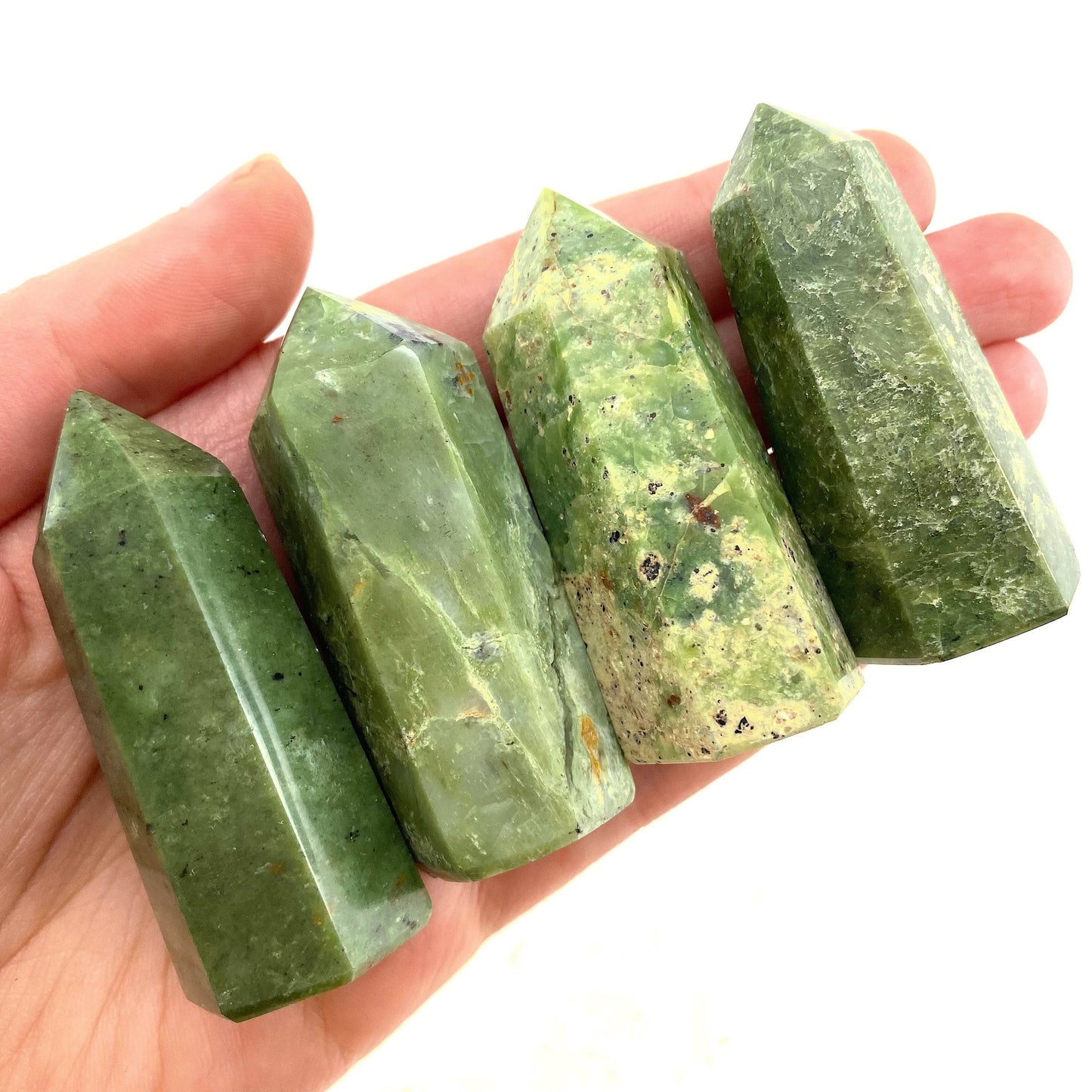 Forest Green Chrysoprase Point, green chrysoprase tower, crystal point, chrysoprase crystal