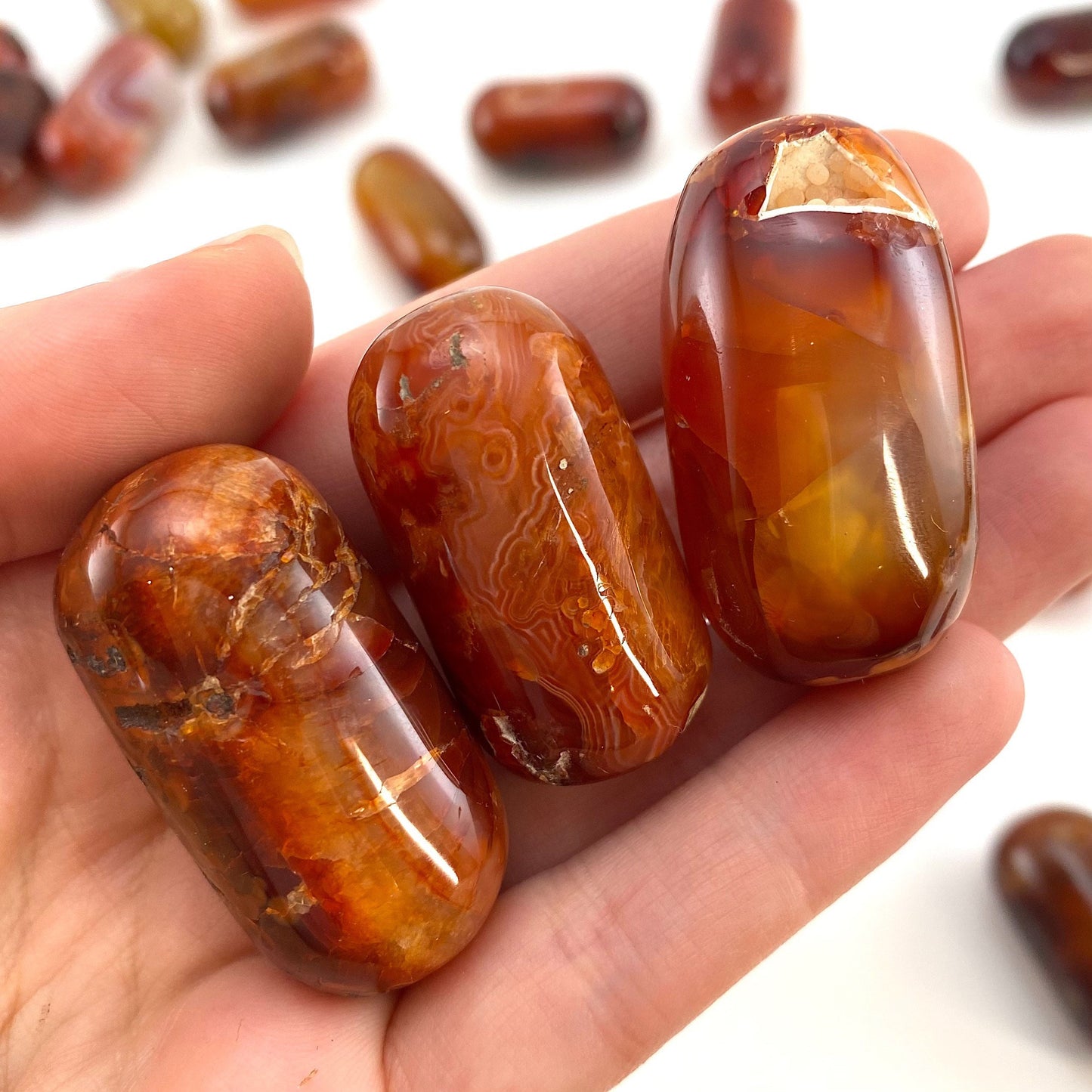 ONE Polished Carnelian, red carnelian, tumbled carnelian, red carnelian tumble, carnelian palm stone