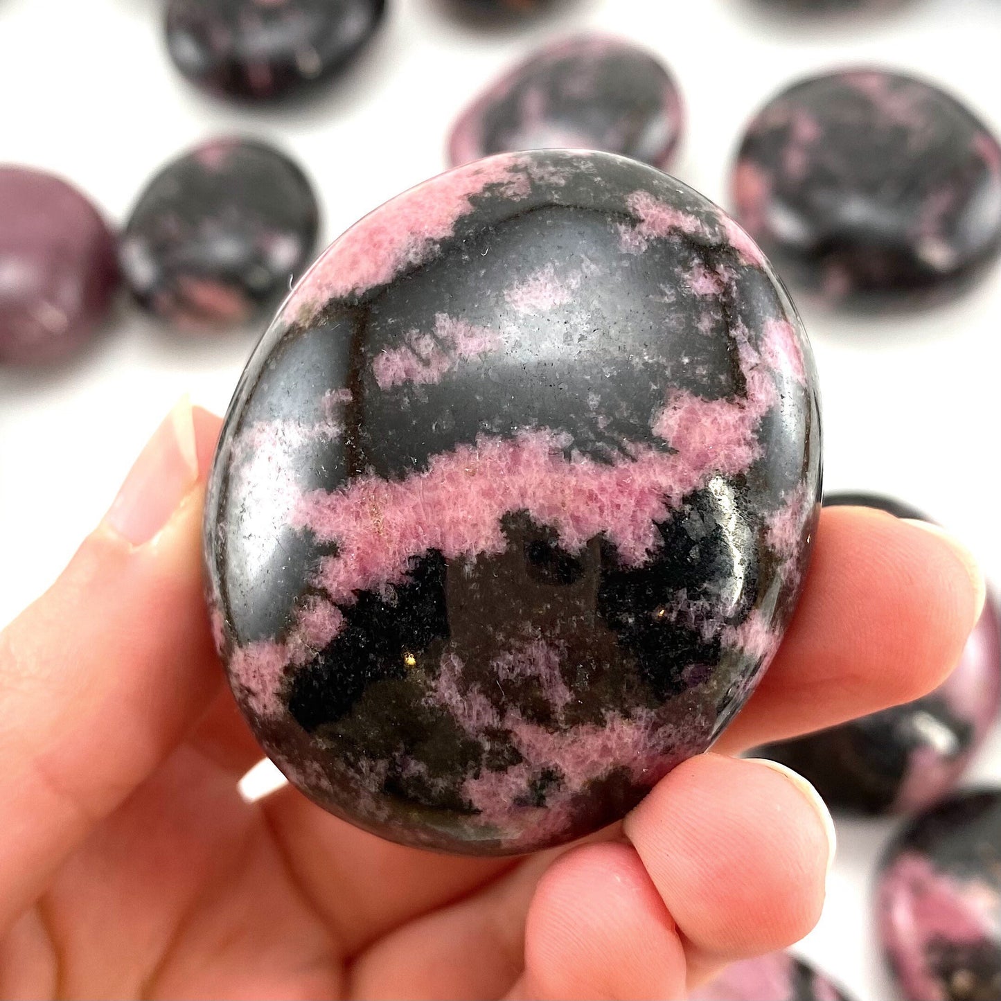Rhodonite Palm Stone, Rhodonite palmstone, polished Rhodonite, crystal palm stone
