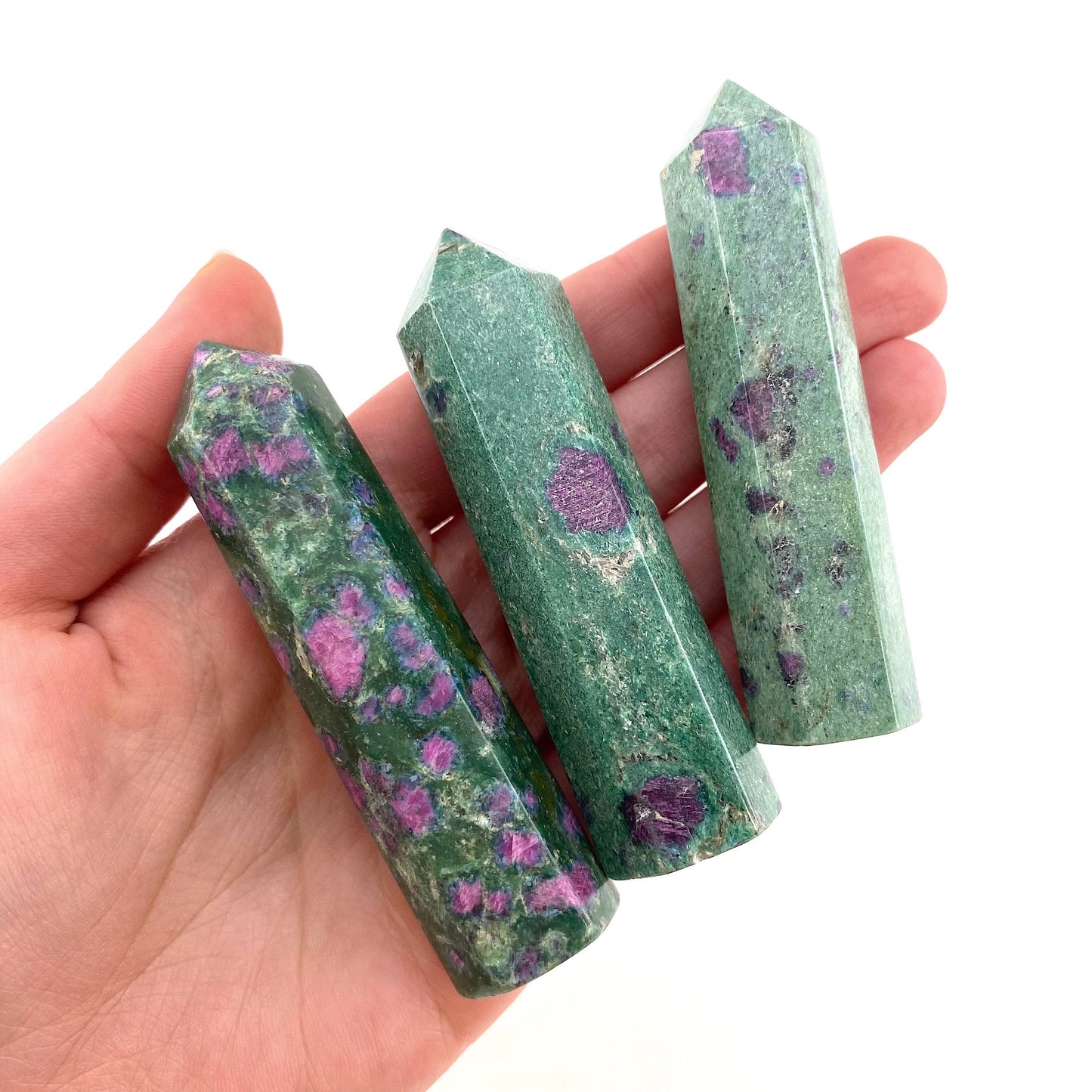 Ruby in Fuchsite Point, ruby fuchsite tower, crystal point, ruby fuchsite crystal, crystal tower