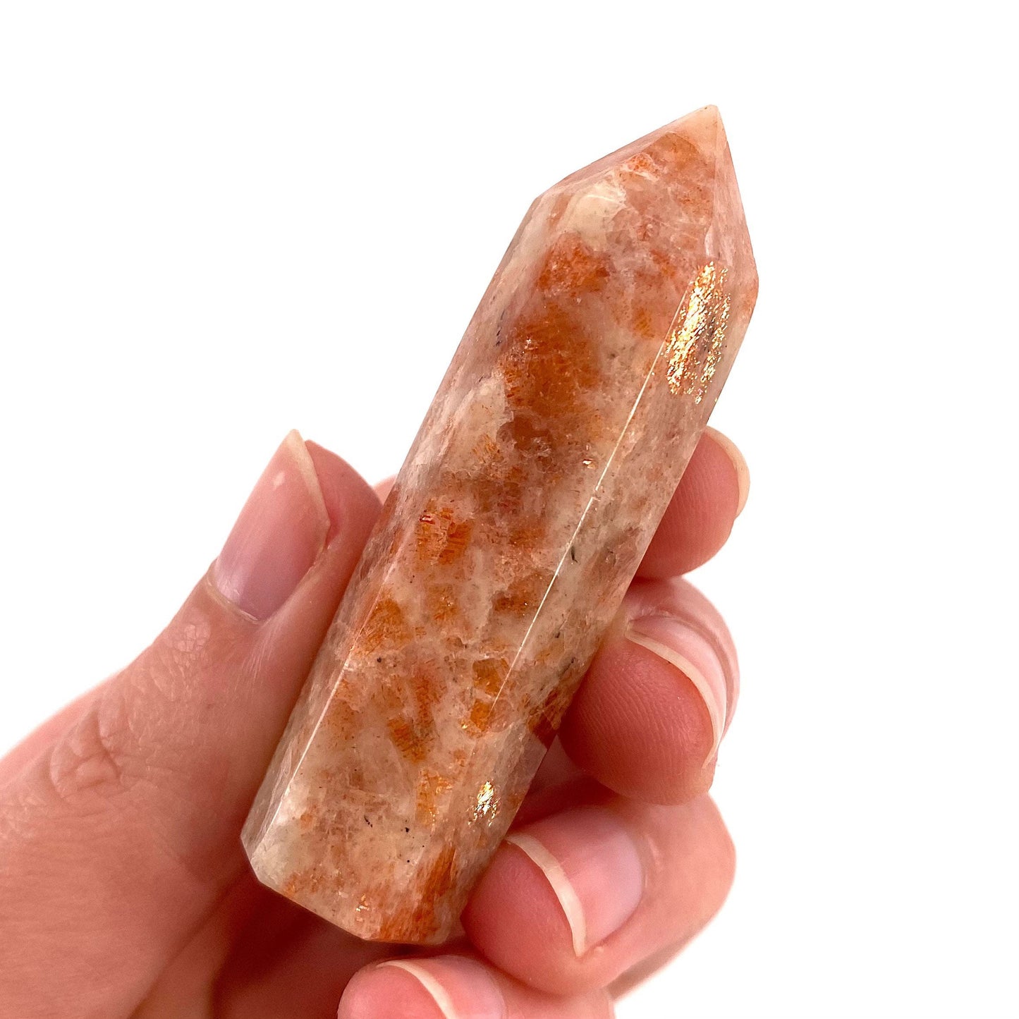 Sunstone Point, orange sunstone point, sunstone mini tower, crystal point, sunstone crystal, flashy sunstone