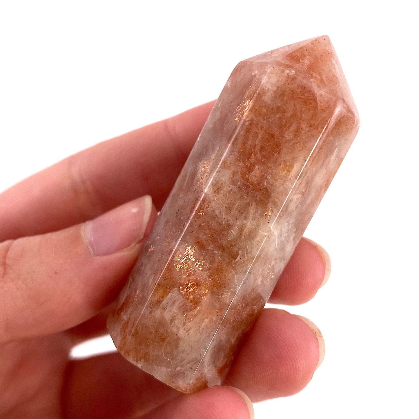 Sunstone Point, orange sunstone point, sunstone mini tower, crystal point, sunstone crystal, flashy sunstone