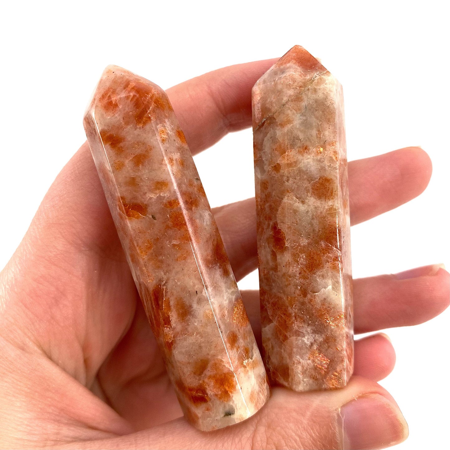 Sunstone Point, orange sunstone point, sunstone mini tower, crystal point, sunstone crystal, flashy sunstone