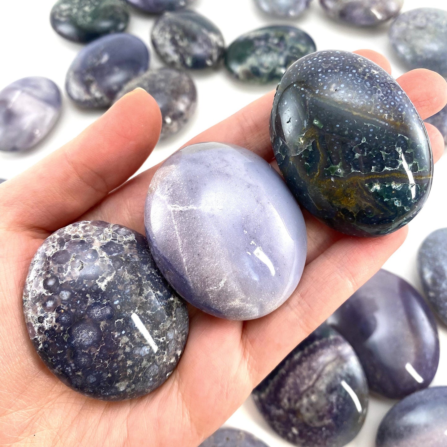 Grape Amethyst Palm Stone | grape agate palmstone, polished grape agate, crystal palm stone, purple chalcedony