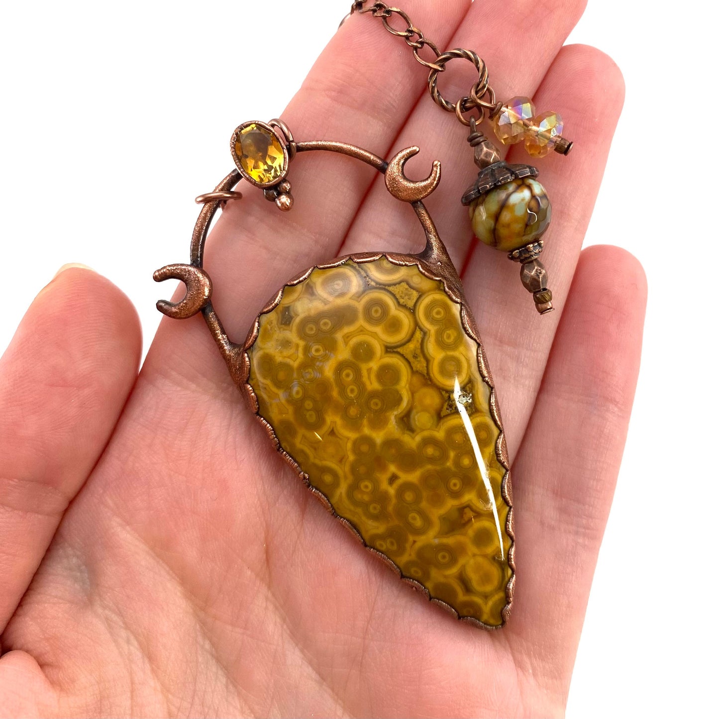 Ocean Jasper & Citrine necklace, ocean jasper pendant, copper necklace, crystal necklace