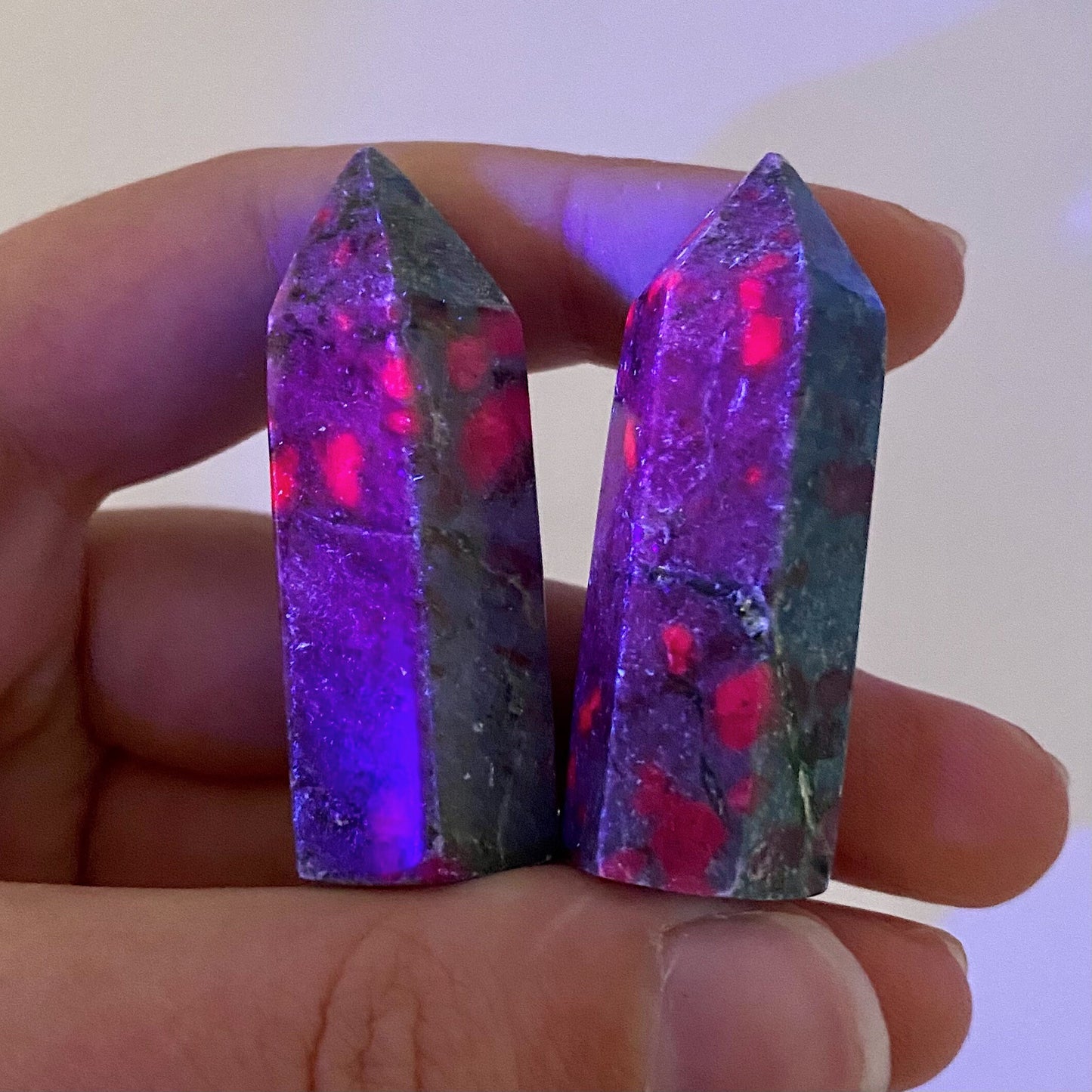 Ruby in Kyanite Point (UV reactive) | Ruby Kyanite tower, crystal point, ruby in kyanite crystal, polished ruby in kyanite