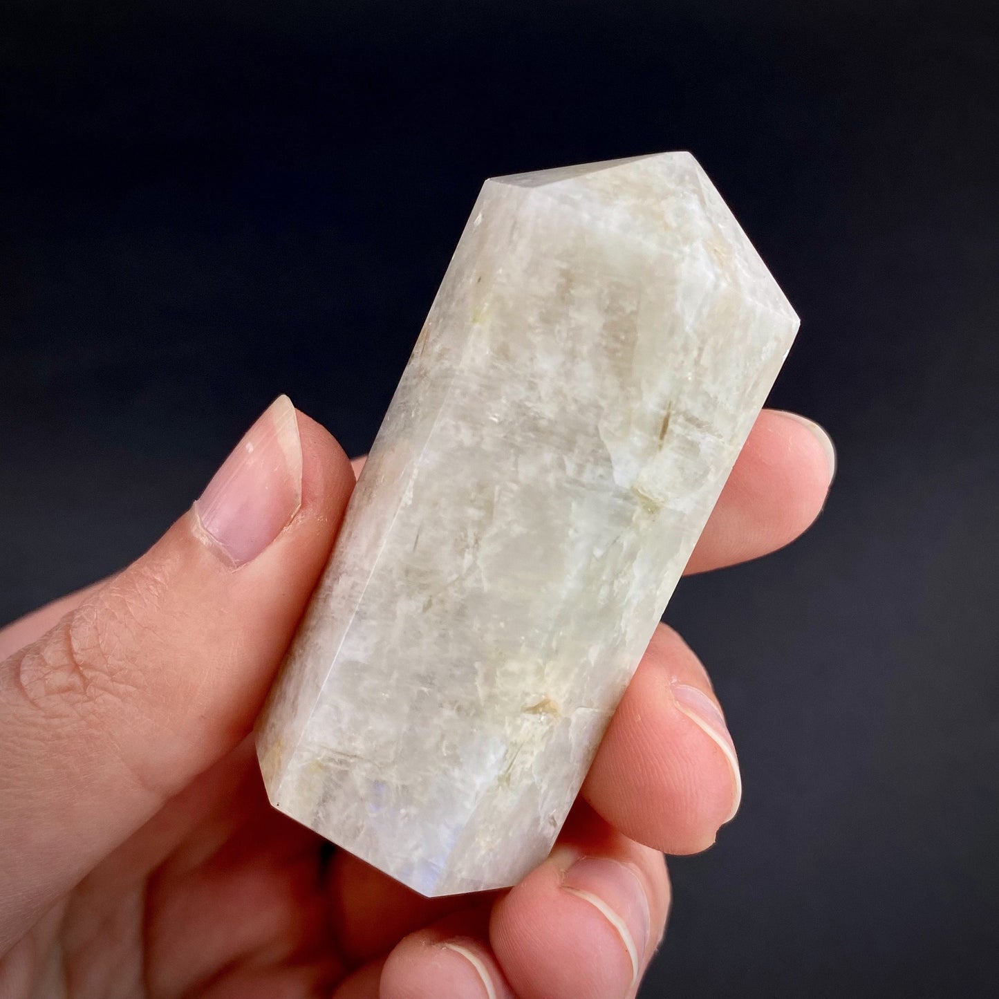 Moonstone Point, white moonstone tower, crystal point, blue moonstone, moonstone crystal