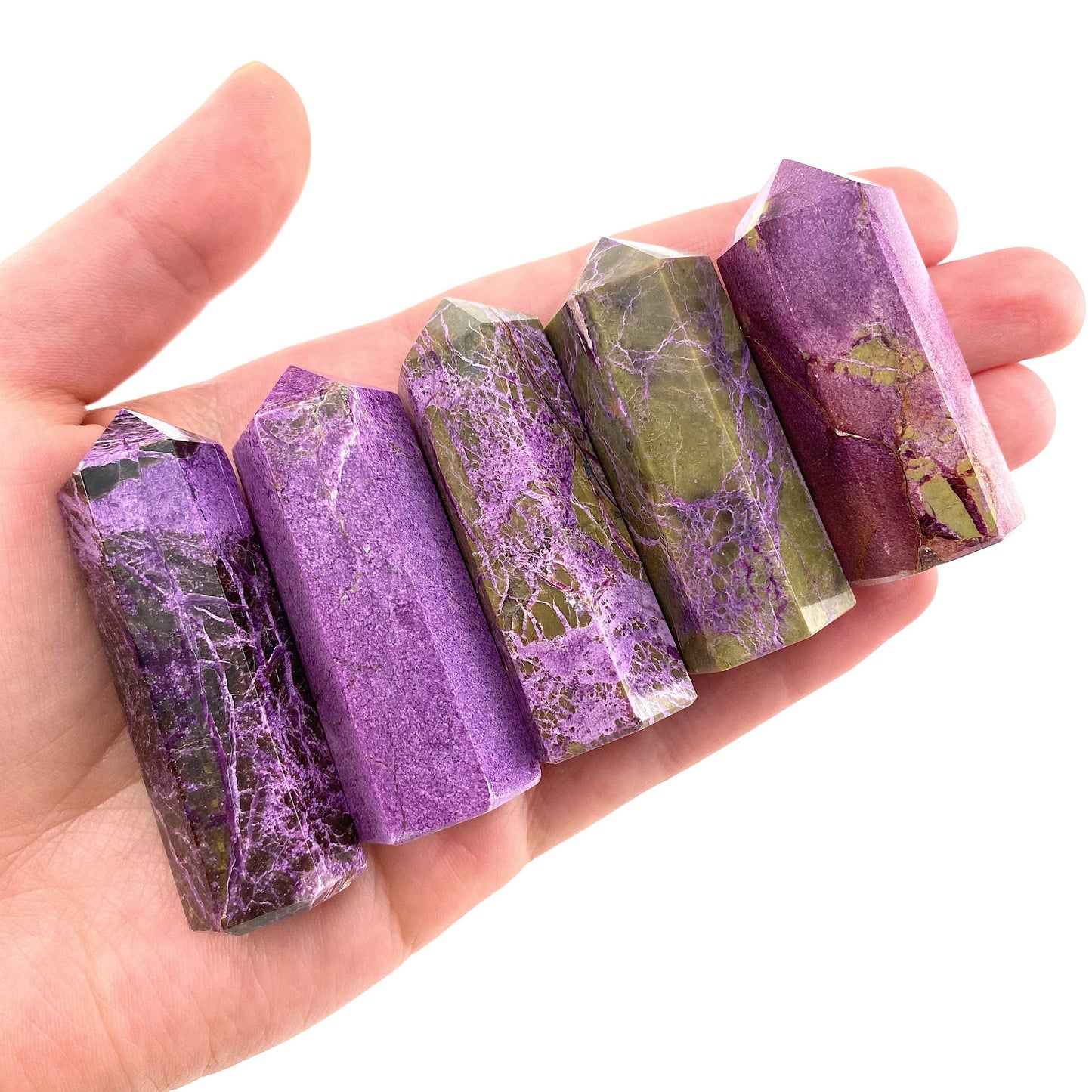 Stichtite & Serpentine Point | stichtite tower, crystal point, atlantisite point, Stichtite in serpentine
