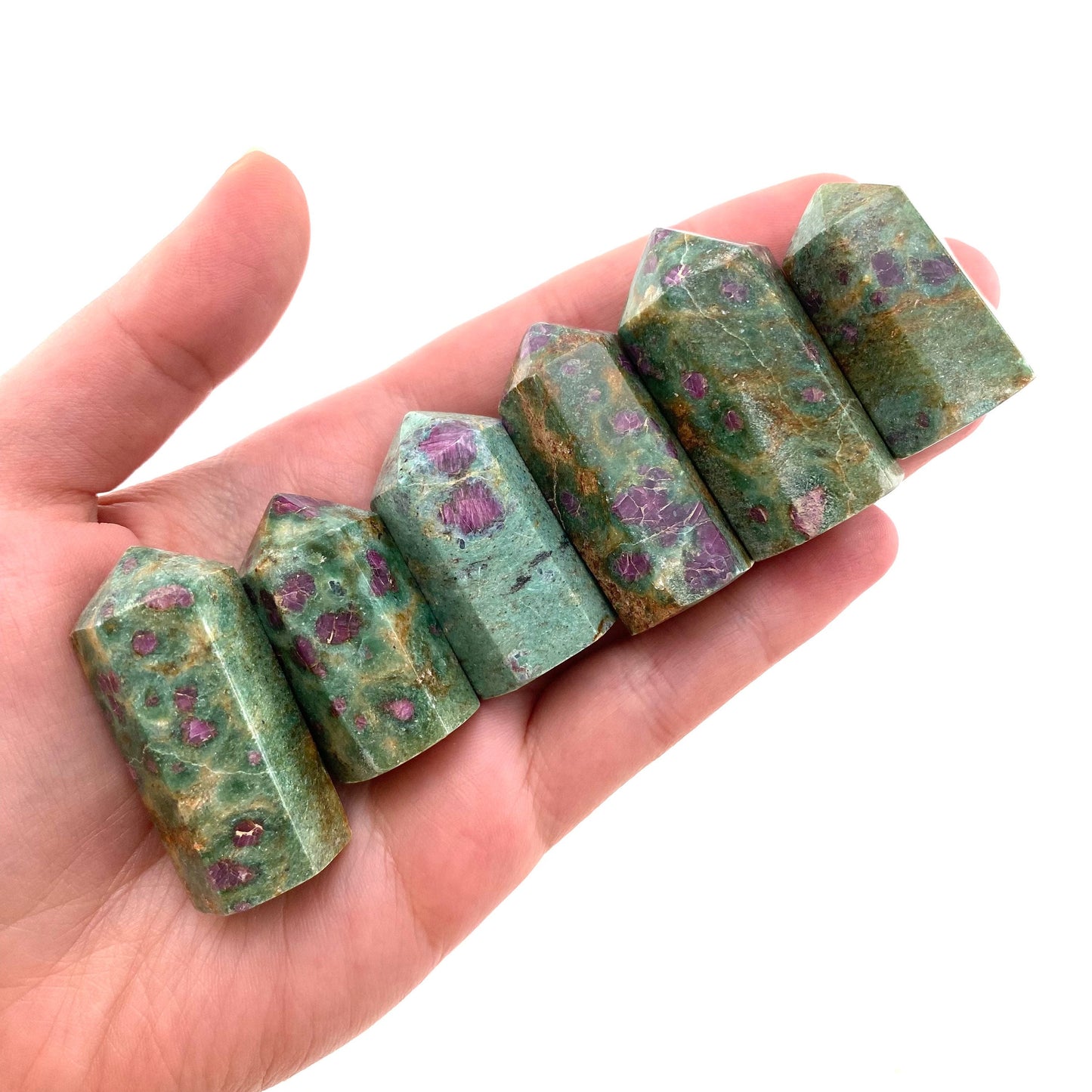 Ruby in Fuchsite Point, ruby fuchsite tower, crystal point, ruby fuchsite crystal, crystal tower