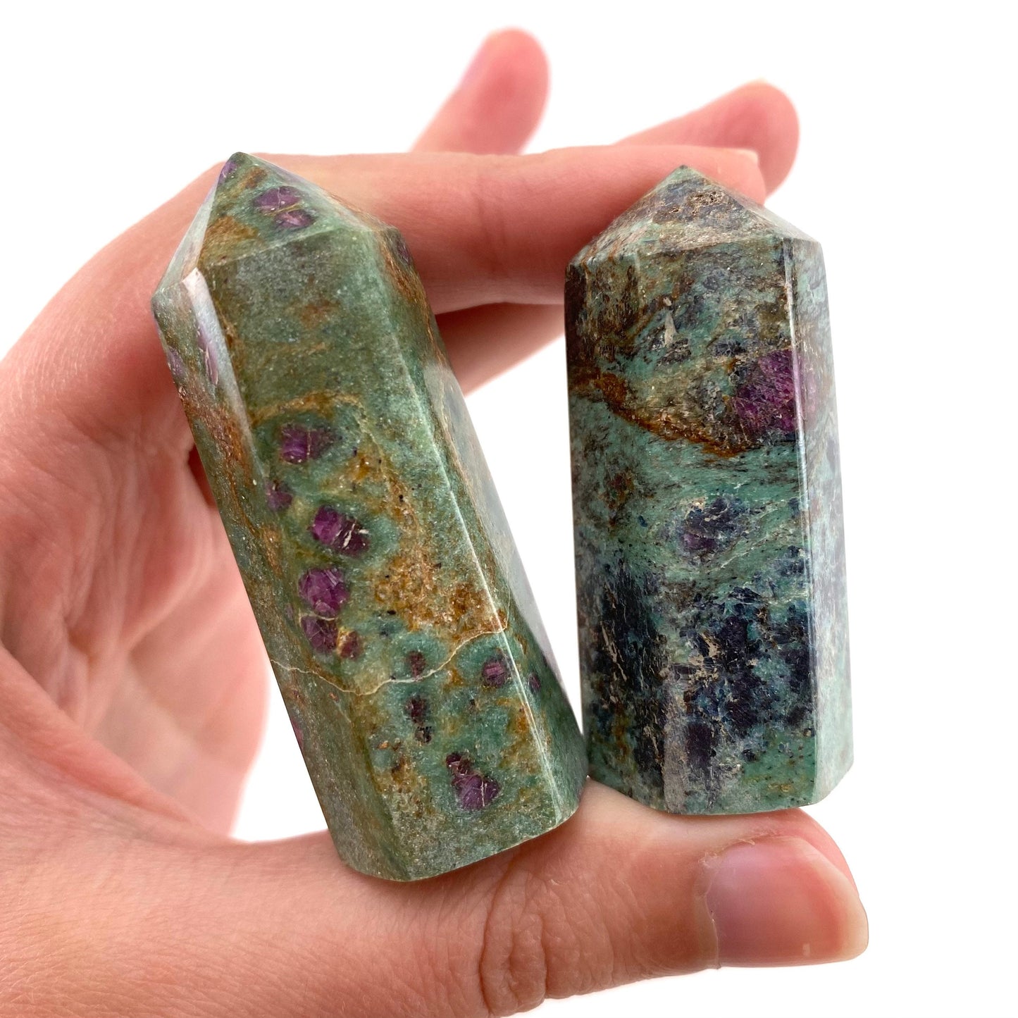 Ruby in Fuchsite Point, ruby fuchsite tower, crystal point, ruby fuchsite crystal, crystal tower
