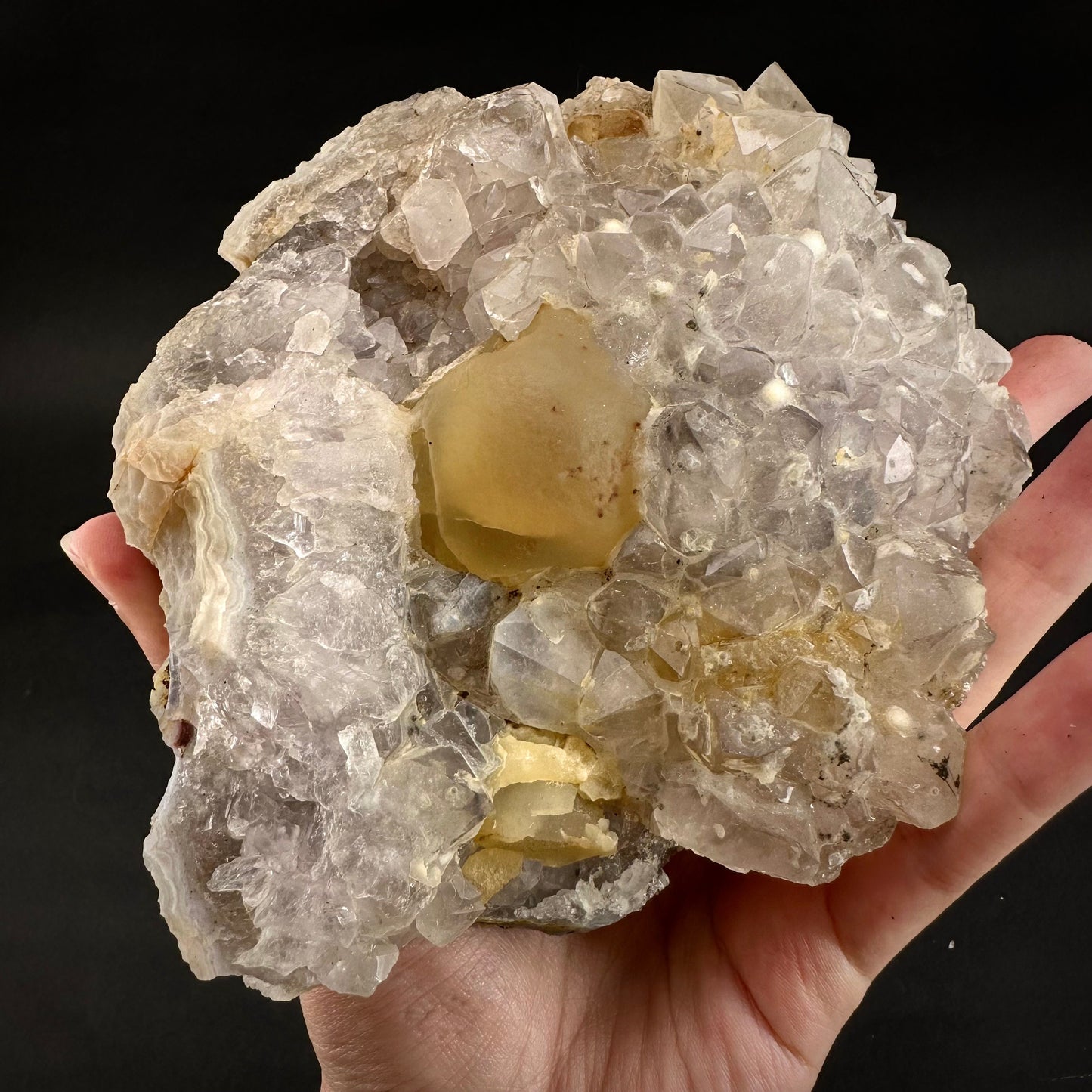 Botryoidal Fluorite on Quartz (India) | fried egg crystal, egg fluorite, fluorite crystal, mineral specimen, yellow fluorite