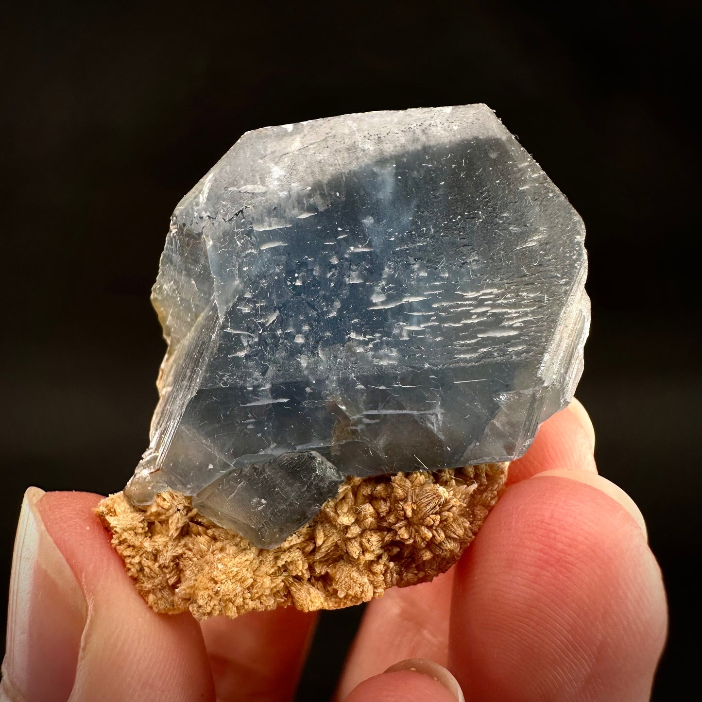 Blue Celestite on Calcite (Afghanistan), terminated celestite cluster, dark blue celestite, mineral specimen, natural celestite